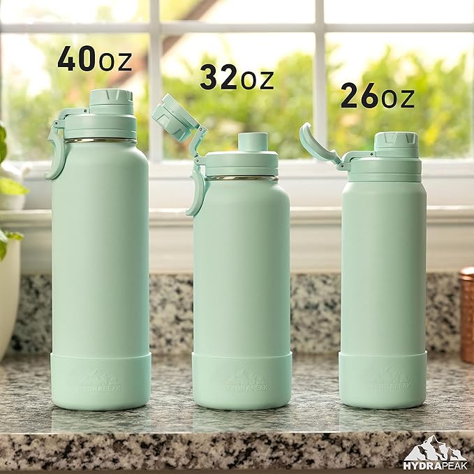 Hydrapeak 32oz Sport Insulated Water Bottle with Chug Lid, Leak & Spill Proof, Keeps Drinks Cold for 24 Hours, Hot for 12 Hours, Premium Stainless Steel Water Bottles (32oz, Peony)