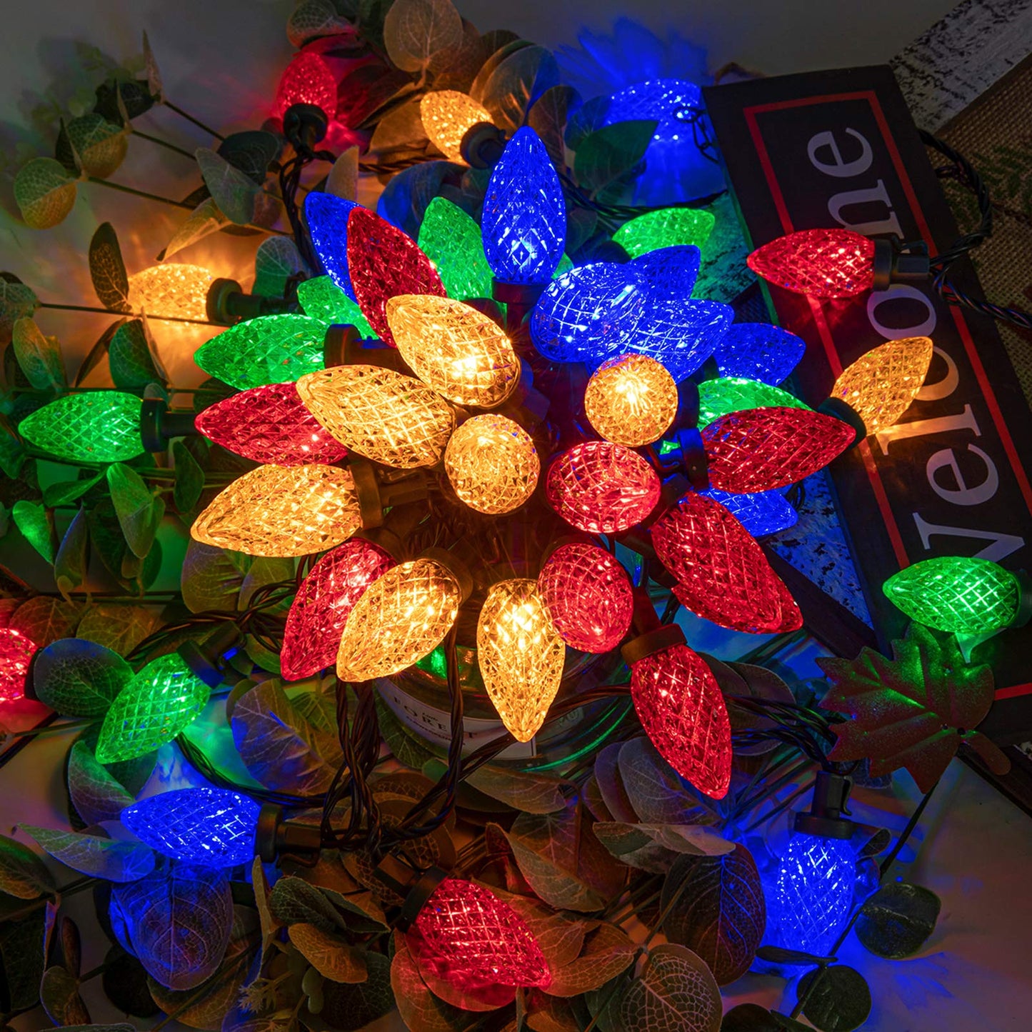 AWQ C9 Christmas String Lights 100 LED 81FT Multicolor Waterproof 8 Modes Timer Indoor Outdoor