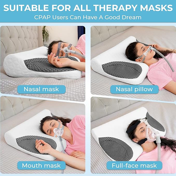Cervical Pillows for CPAP Sleeper, Side Sleeper Pillow for Neck and Shoulder Pain, Adjustable Ergonomic Orthopedic Bed Pillow for Back, Side and Stomach Sleepers, Dark Grey