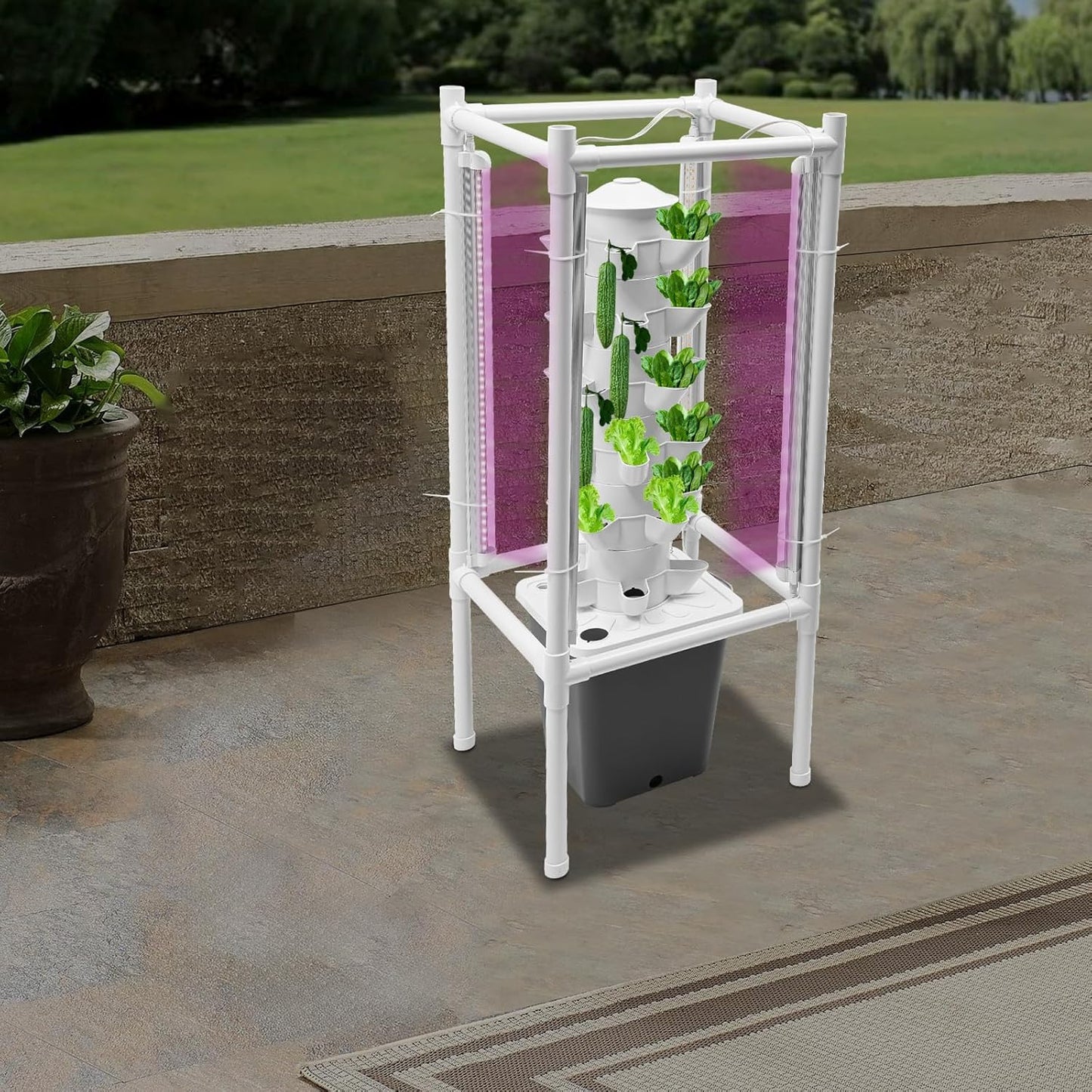 Hydroponics Vertical Growing Kit with Grow Lights 30 Plants Garden Hydroponic Growing System Outdoor Outdoor Indoor Vertical Garden Planter Tower with Automatic Watering for Herbs Fruits Vegetables