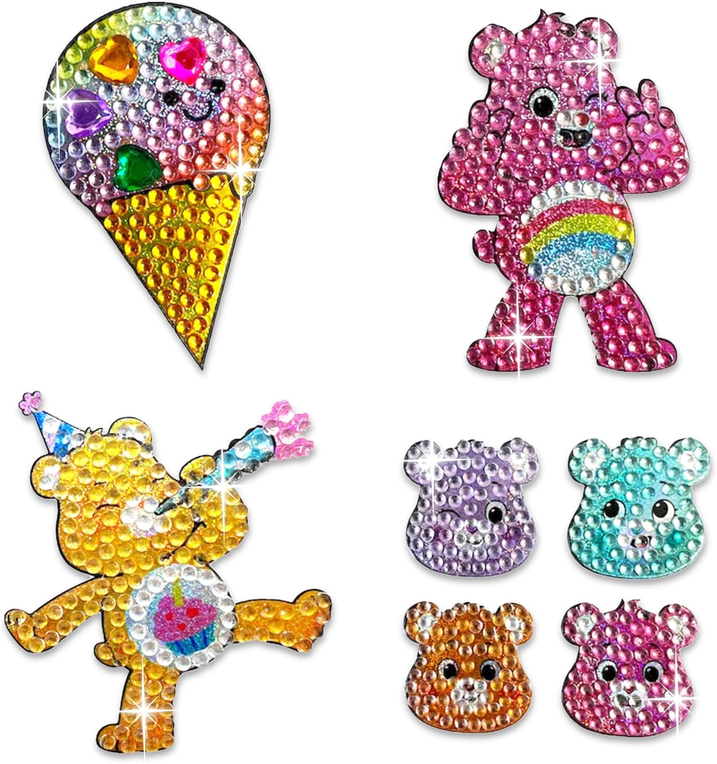 StickerBeans® Rhinestone Stickers - Care Bear II Collection 4-Pack, 2” x 2” Each, Unique Sparkly Cut-to-Shape for Collecting, Trading, Decorating Laptops, Phone Cases, Scrapbooks for Kids & Teens