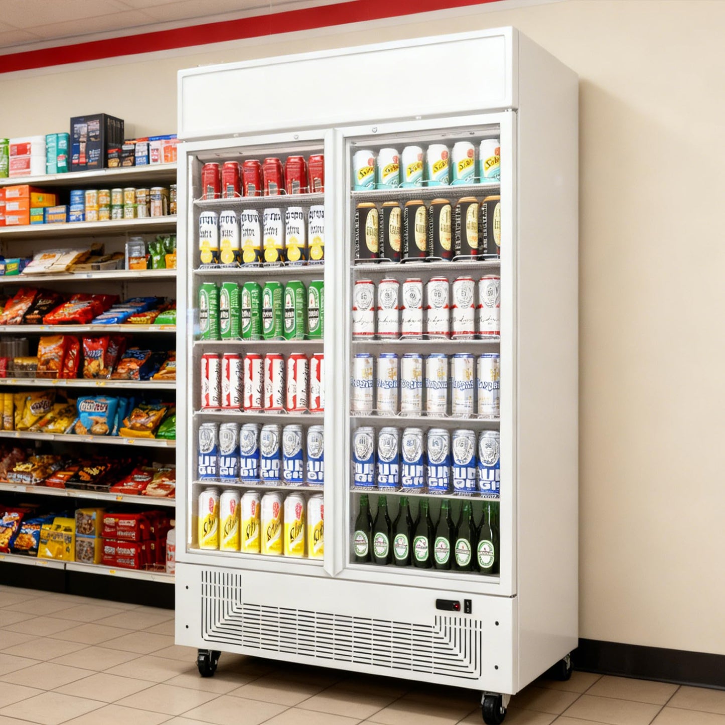 BINGERMA Commercial Merchandiser Display Refrigerator 40 Cu.ft. with 2 Glass Doors ETL Drink Cooler Beverage Fridge for Bars,Restaurants, Convenience Stores, Supermarkets and Offices White