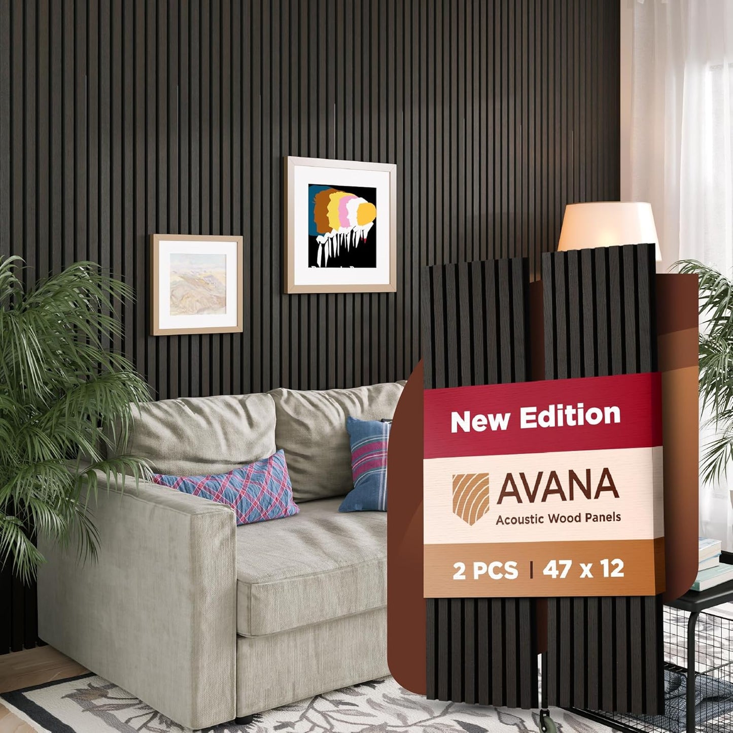 Avana Modern Acoustic Wood Wall Panels – 47.2 x 12.6 Inch Smoke Oak Acoustic Panels 2 PCs – Wall Panels For Interior Wall Decor For Homes, Offices, Studios – Sturdy And Durable Wood Panels For Wall