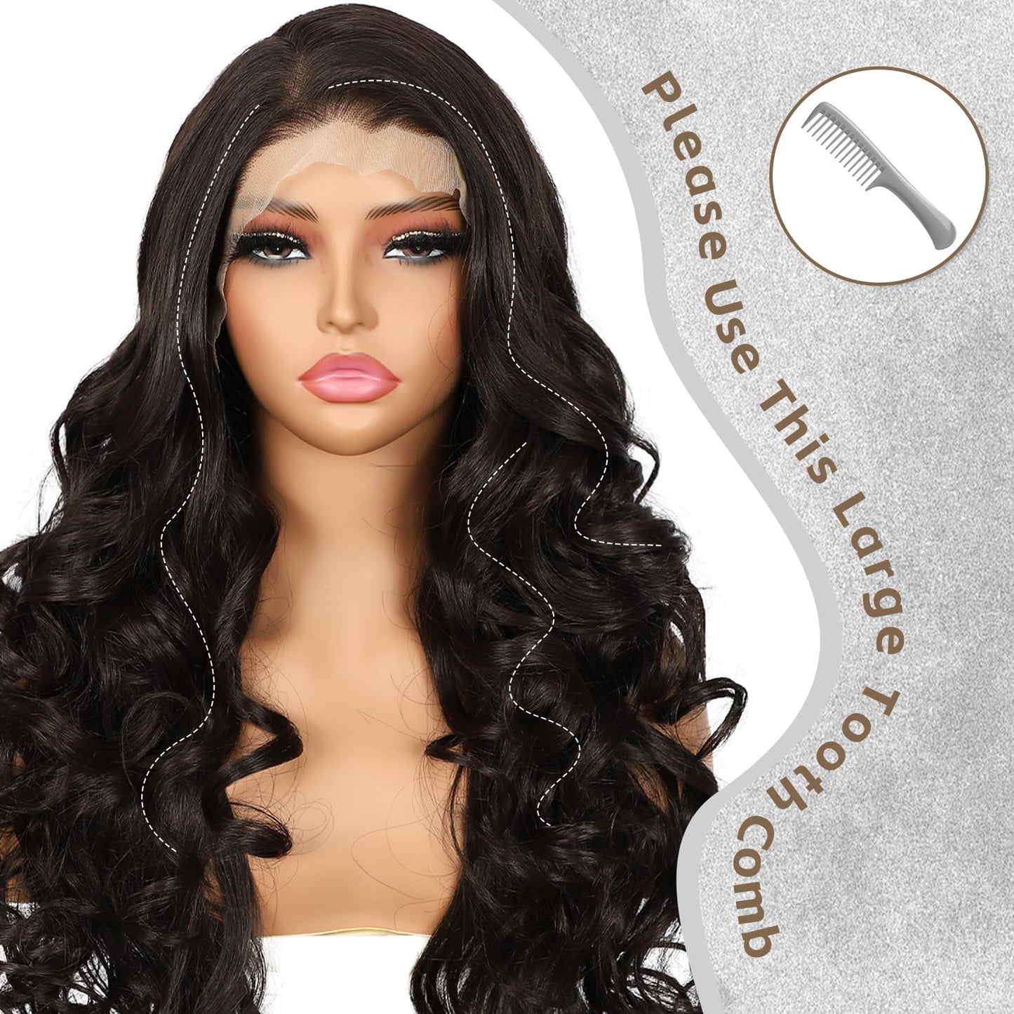 BABEHERS Black Lace Front Wig for Women 13x4 Long Lightweight Synthetic Wigs Pre-plucked Natural Hairline 150% Density Transpare