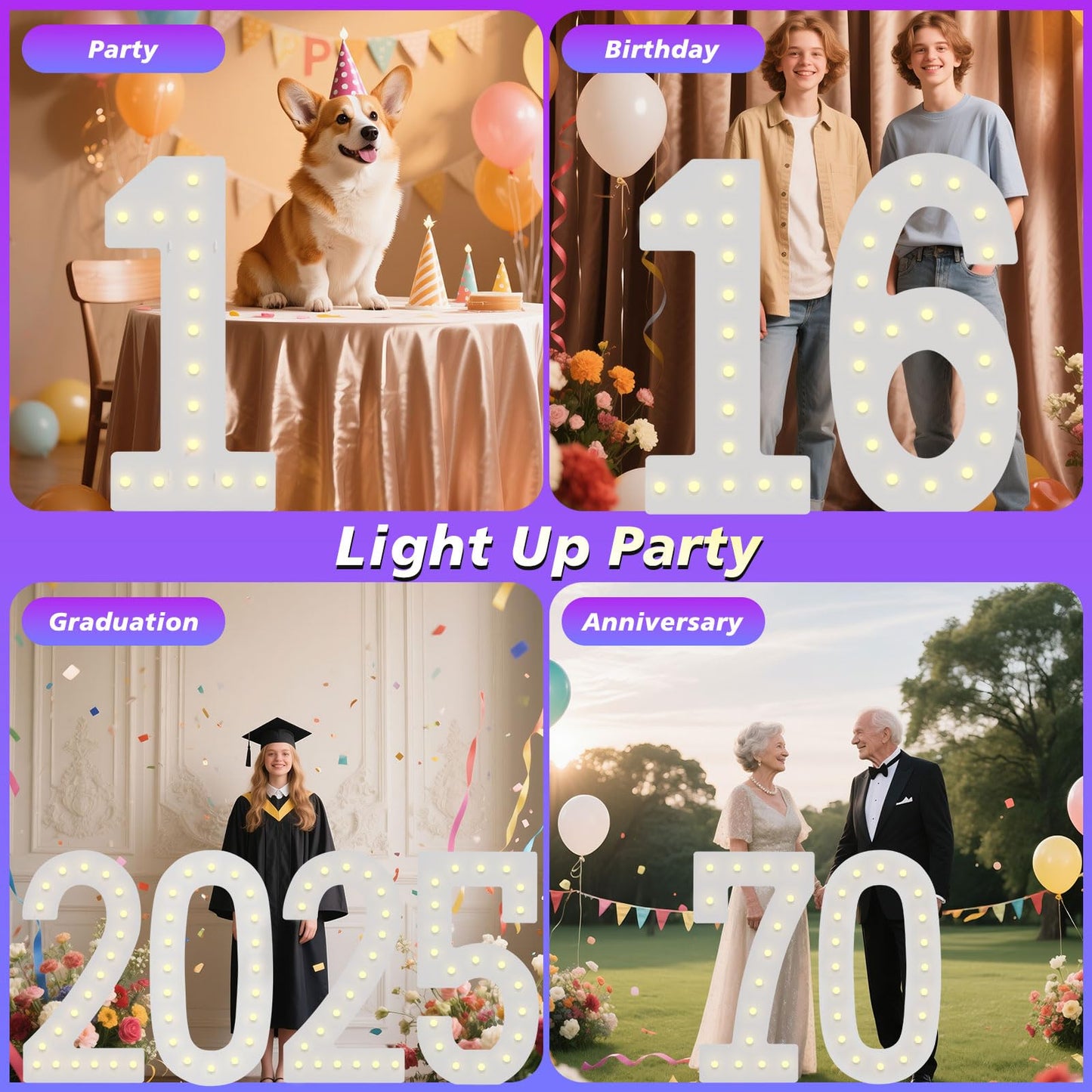 LOBOOM 4FT Marquee Numbers, 21th-Birthday Decorations,Giant Mosaic Numbers Anniversary Party Birthday Backdrop Decor, Large Mosaic Numbers for Balloons Number 21, Pre-Cut Foam Board Kit
