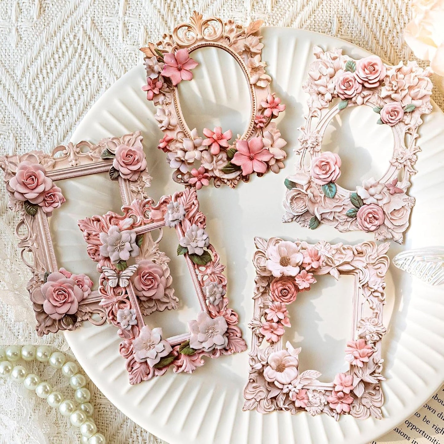 Maxleaf Vintage Frame Cards Set, 60PCS Hollow Flowers Retro Mirror Frame Collage Paper for Scrapbooking Journaling DIY Crafts Planner Diary Album Handmade Work Journal Photo Selfie Decorations