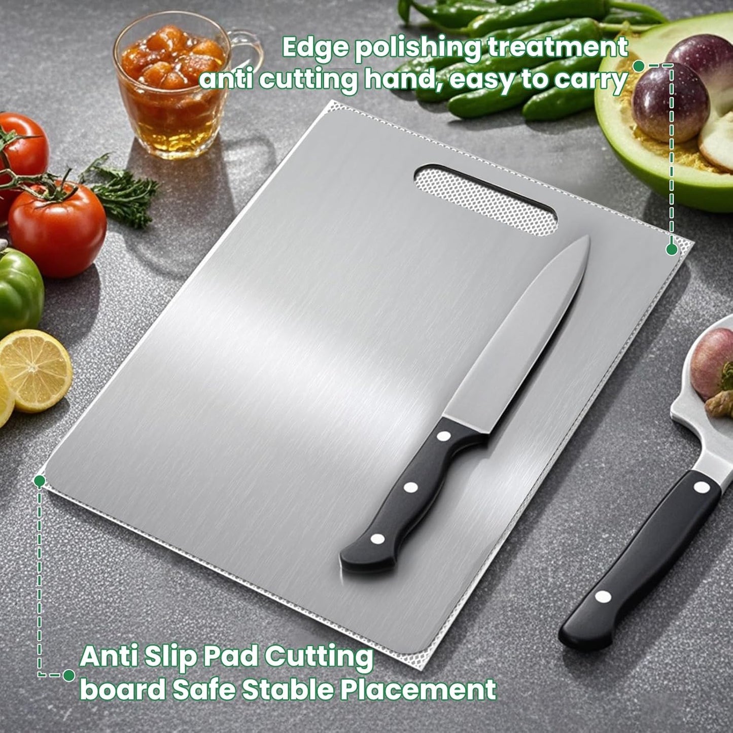 2 PackTitanium Cutting Boards 100% Pure Titanium for Kitchen .Cutting Edge Hygiene & Durability.Double sided food-grade Titanium Cutting Board For Meats Fruits And Vegetables. Easy to Clean（M+L)