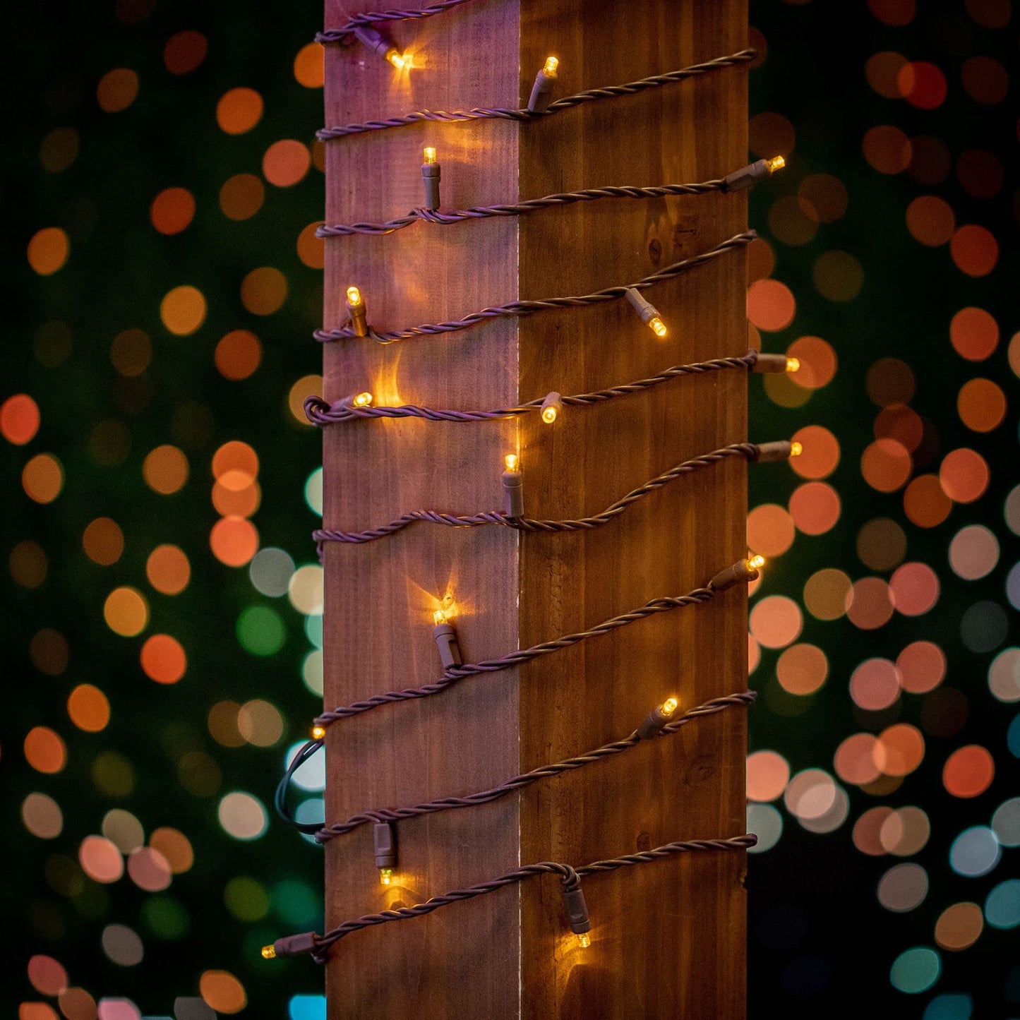 Novelty Lights 25ft 50 LED Yellow Christmas String Lights, Dimmable, Connectable, Brown Wire, UL Listed, IP55
