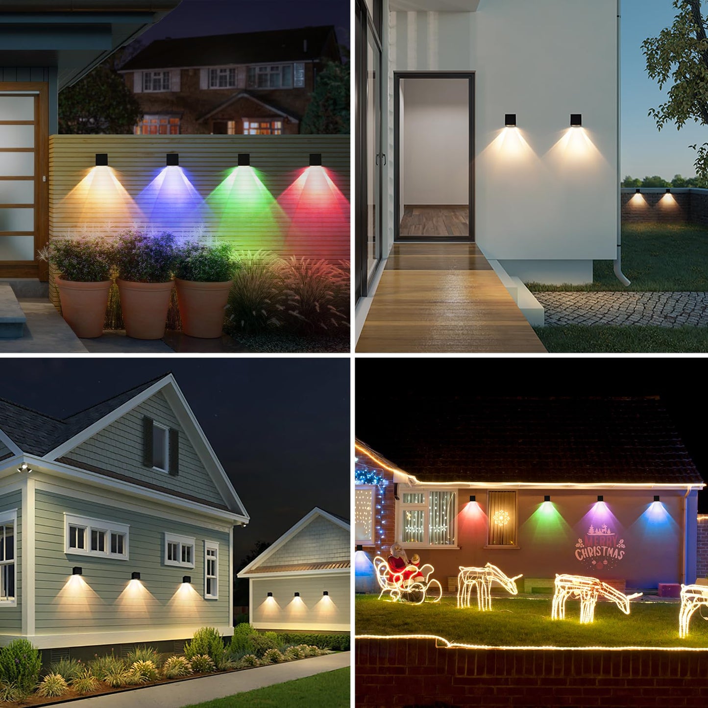 Solar Wall Lights Outdoor Waterproof Dusk To Dawn Solar Fence Light Ip65 Led Square Modern With Warm White & Rgb Modes Lighting For Yard  Patio  Deck  House Numbers 4 Pack