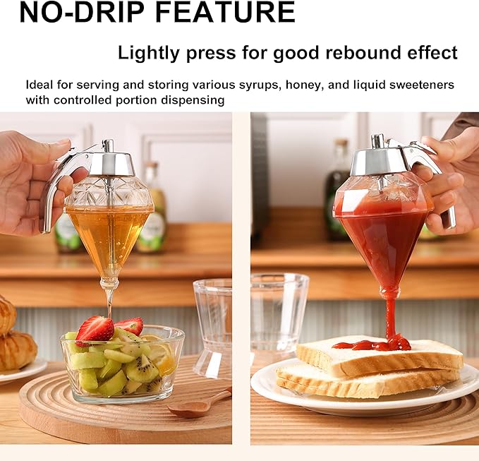 Honey Dispenser, 8 Oz Clear Container with Stand, No-Drip Small Honeycomb-Style Syrup Server for 1 Pcs