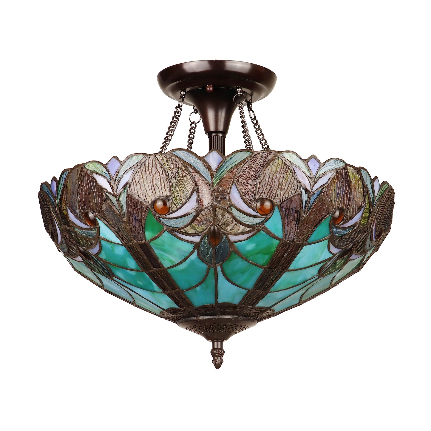 Chloe Lighting 2-Light Victorian-Style Semi-Flush Mount Ceiling Light 16in Wide Antique Dark Bronze Stained Glass Model CH18780VG16-UF2