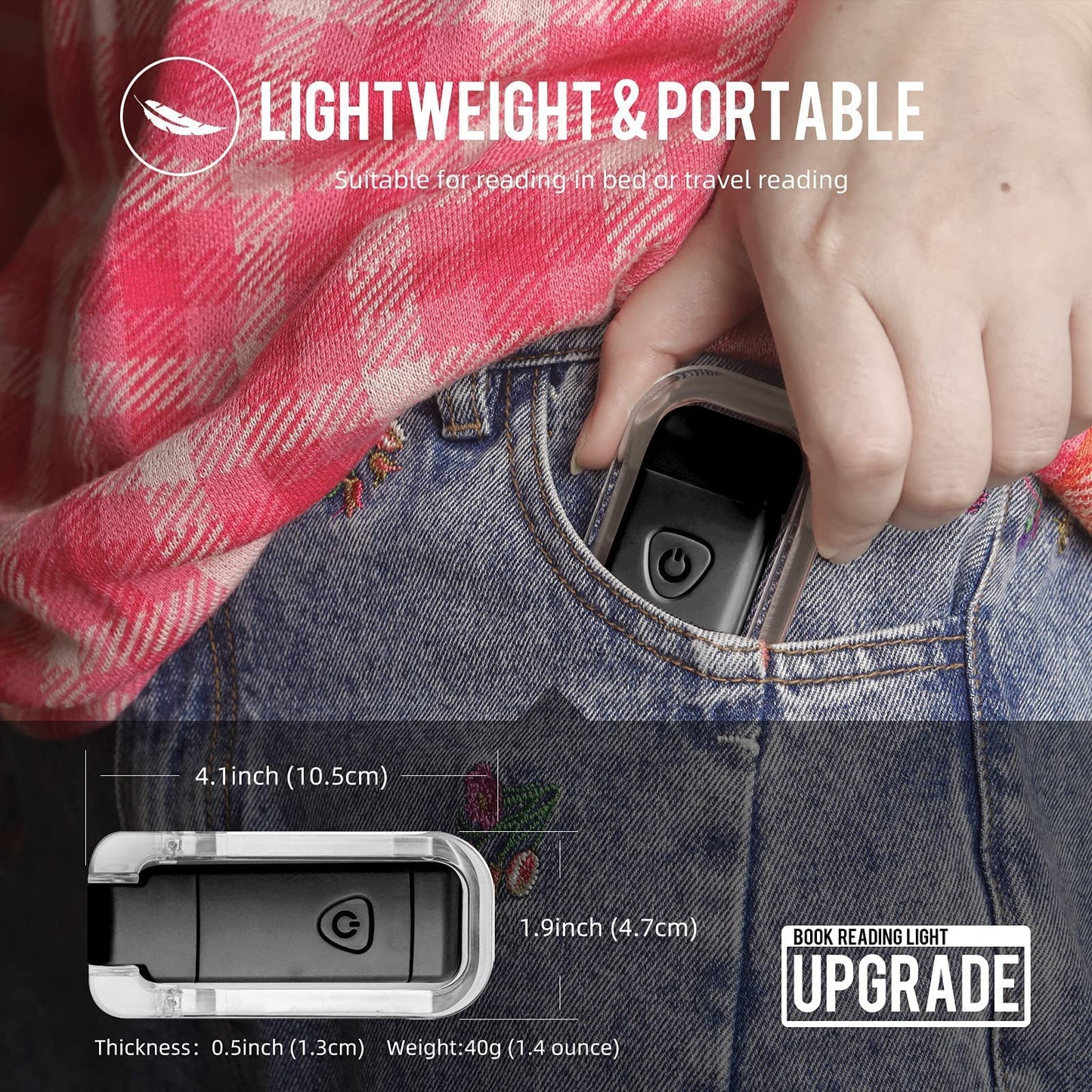 Egwaser Portable Usb Rechargeable Led Book Reading Light - 3 Brightness Levels, Eye-Protection, Clip-On Design, Black