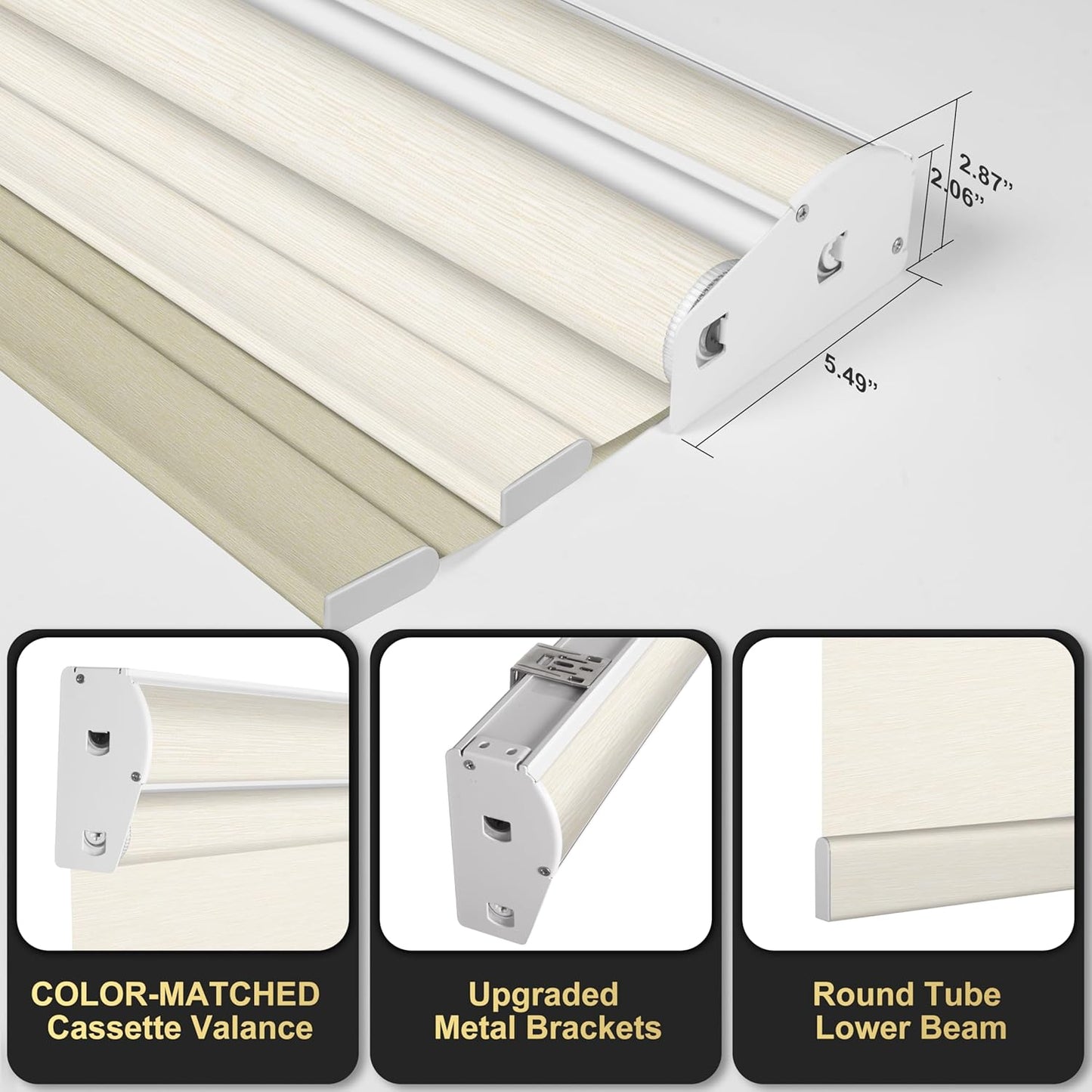 BERISSA Cordless Dual Roller Shades with Cassette Valance,Double Window Shades Blackout and Light Filtering Shades,Day and Night Roller Shades for Home Office Door.Striped Jacquard Beige.44 W x 72" H