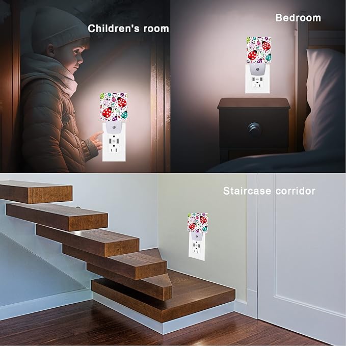 Ladybug Night Light,Cartoon Cute Ladybugs Plug in Night Lights Auto LED Lamp Energy Saving Square Lights for Boys Girls Men Women Gifts