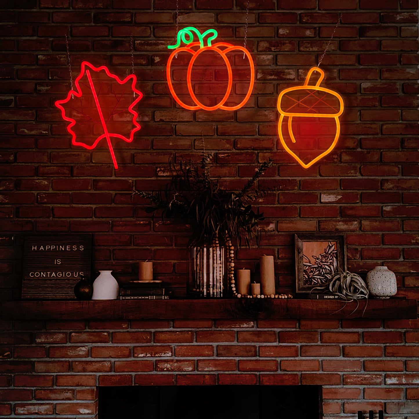 Hanna Roberts 3 Pcsthanksgiving Neon Sign  Pumpkin Maple Leaf Acorn Neon Led Lights  Usb Powered Window Lights For Halloween Thanksgiving Party  3D Wall Art Signs For Home Bedroom Living Room