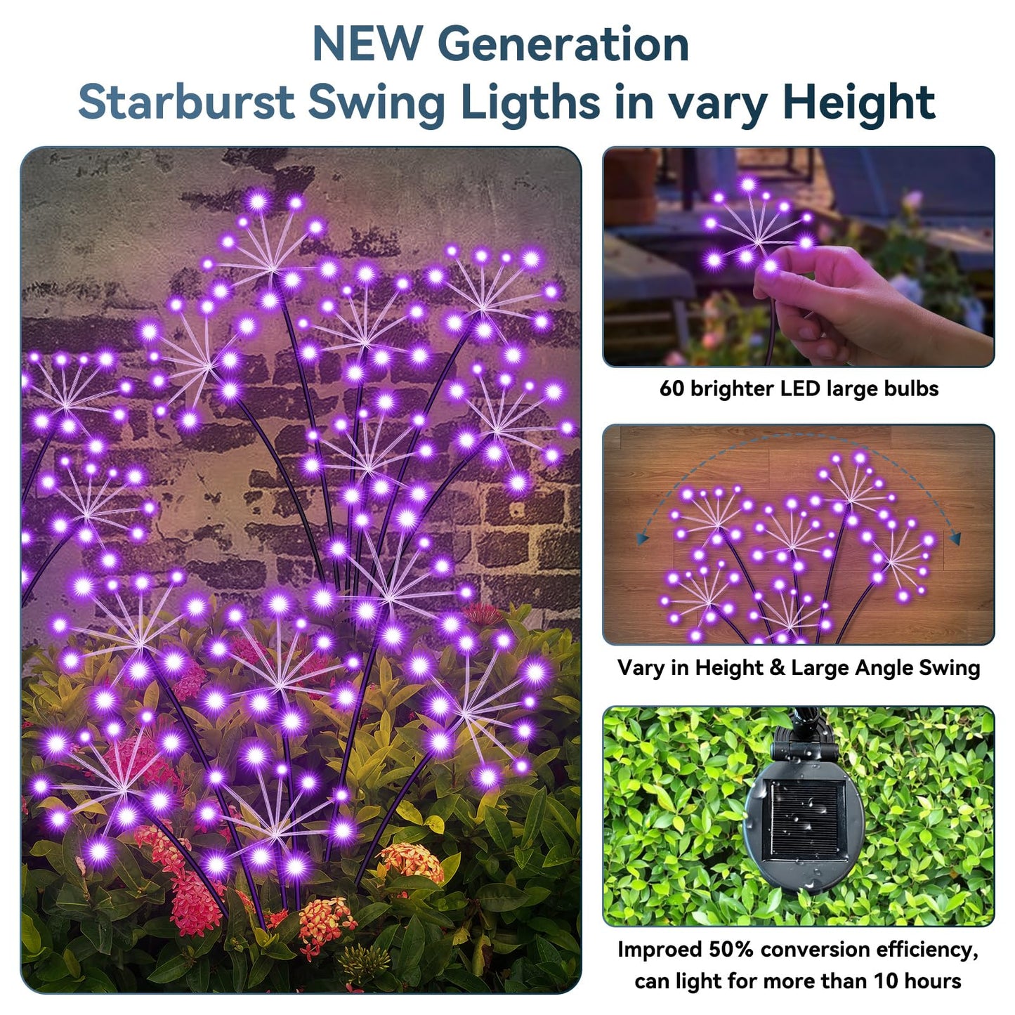 Solar Garden Lights 2 Pack Waterproof Swaying Starburst Light Solar Outdoor Lights For Yard Patio Walkway Pathway Party Wedding Decoration  Unique Gifts For Women  Purple