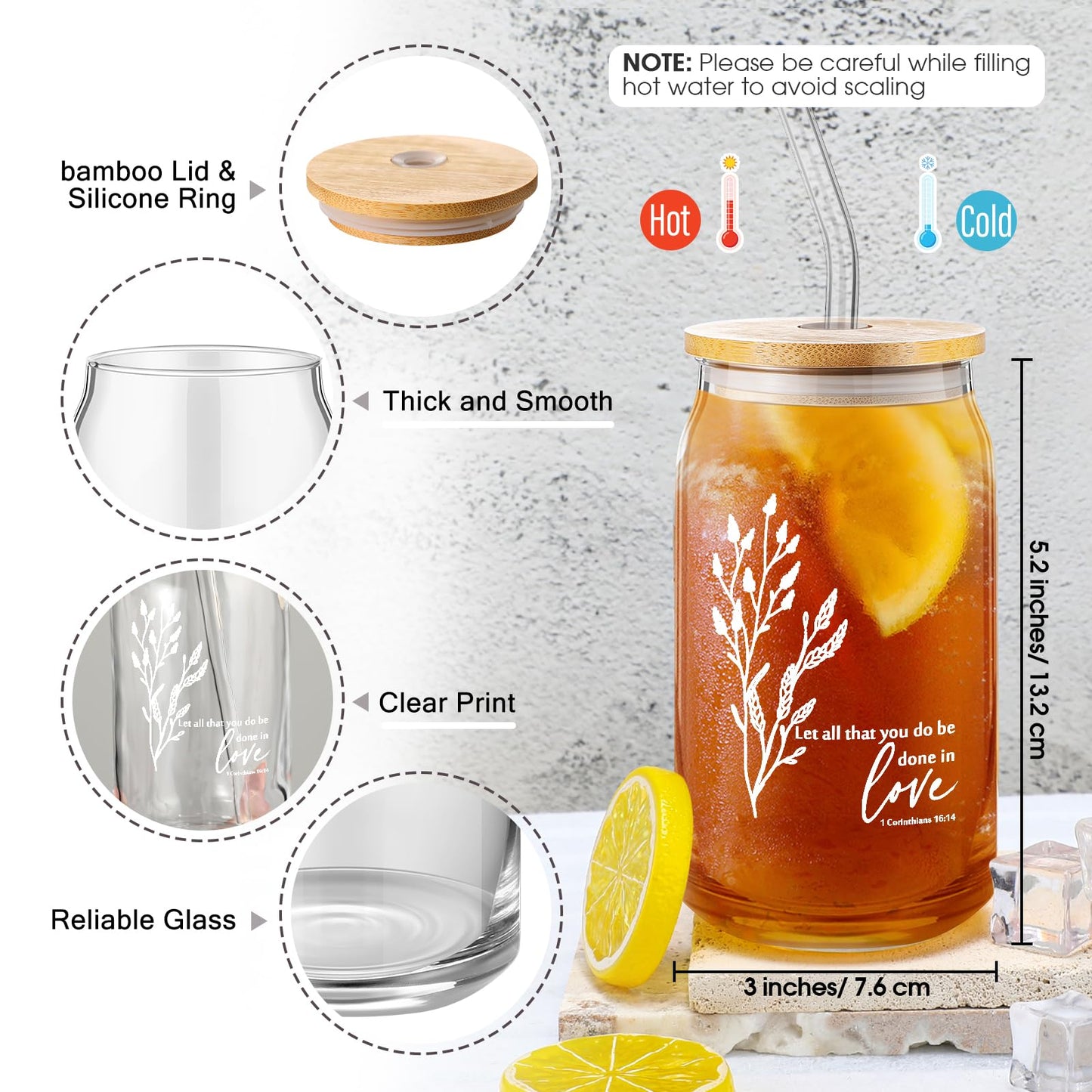 Fumete Christian Gift for Women Sunday School Teacher Grandparents Flower Makeup Bag Bible Verse Glass Coffee Cup with Bamboo Li