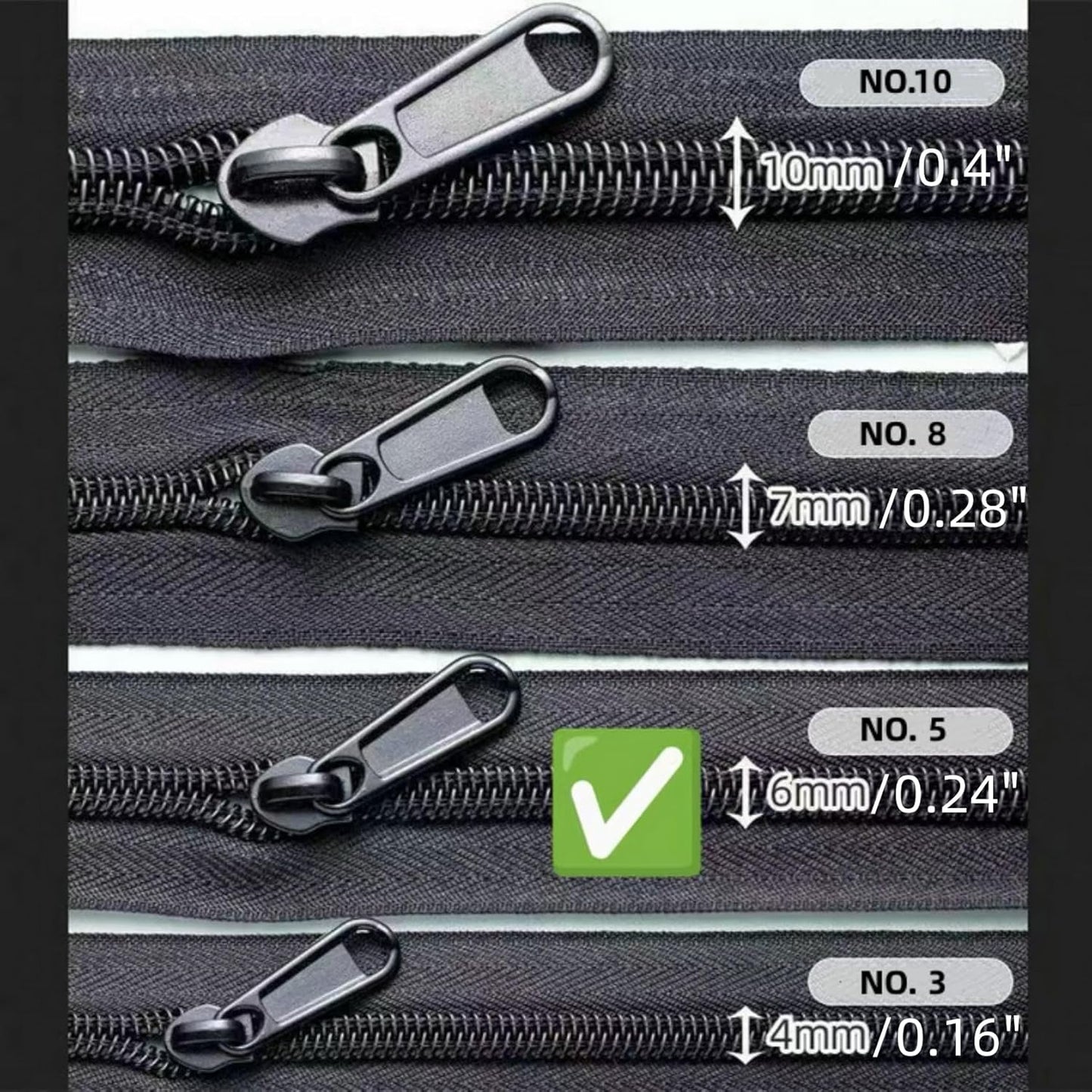 AKTIOIN Metal Zipper Repair Kit for Jackets, Luggage, Bags, Backpack, No Sewing Required Detachable Zip Heads Zipper Pull Replacement (Black, #5-2pcs)