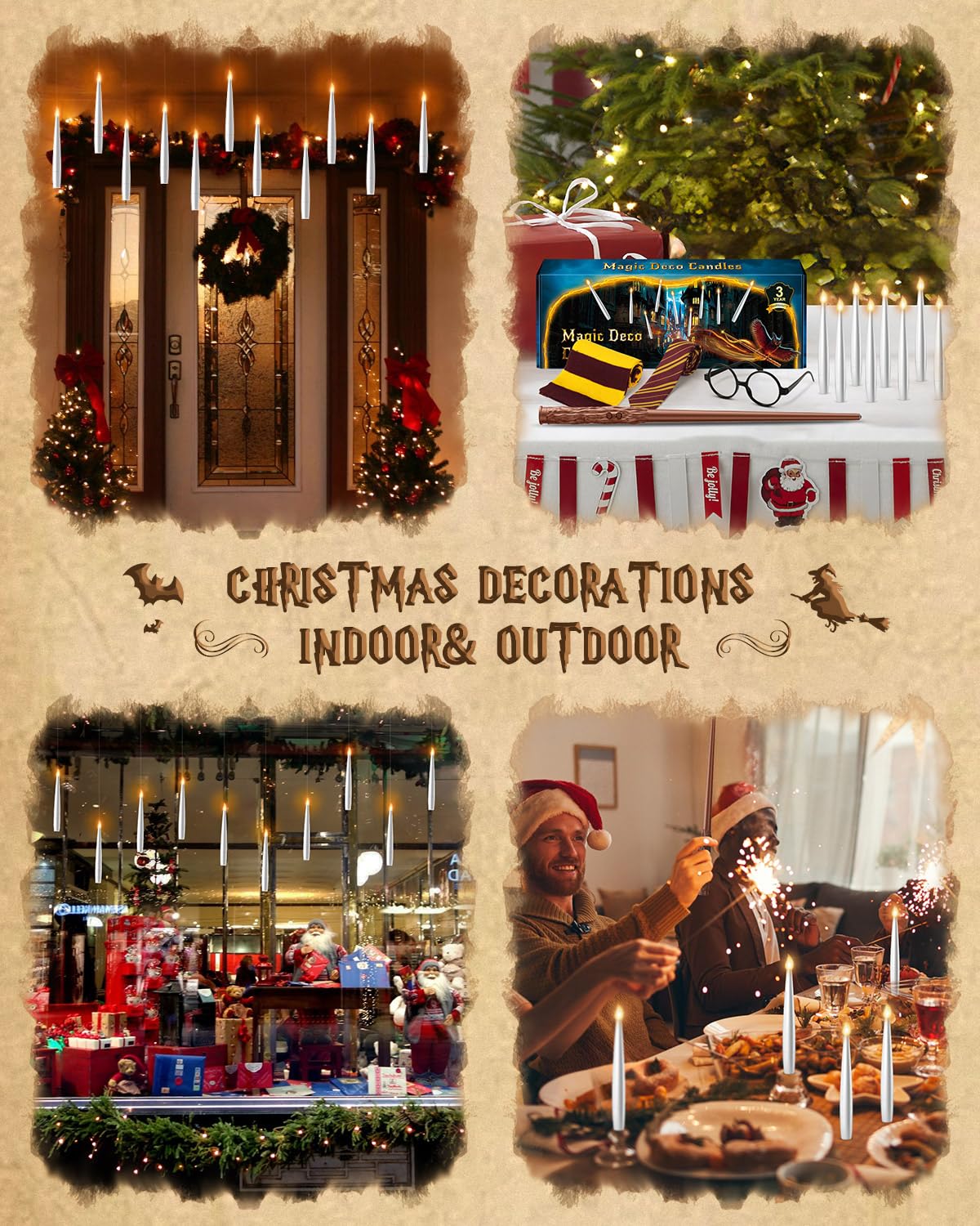 TLPUHU 24 Pack Floating Candles with Wand Remote -Christmas Hanging Candle,Magic Flameless Taper Candles Floating Lights Gifts for Halloween Decorations Wedding Birthday Party Decor