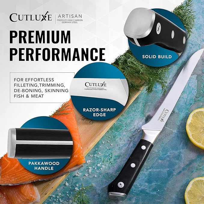 Cutluxe Boning Knife – 6" Razor Sharp Fillet Knife – High Carbon German Steel – Full Tang Ergonomic Handle Design, Grilling Gifts for Men – Artisan Series