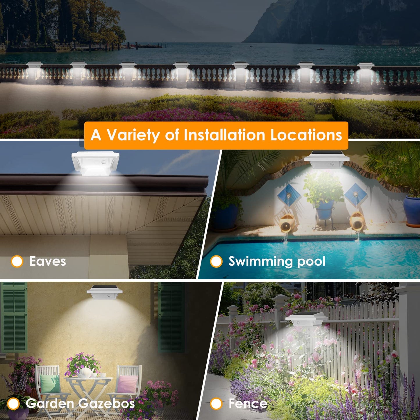 Uniquefire 40 Led Outdoor Solar Gutter Lights, Waterproof Security Lamps, 6Pcs White Cold Light