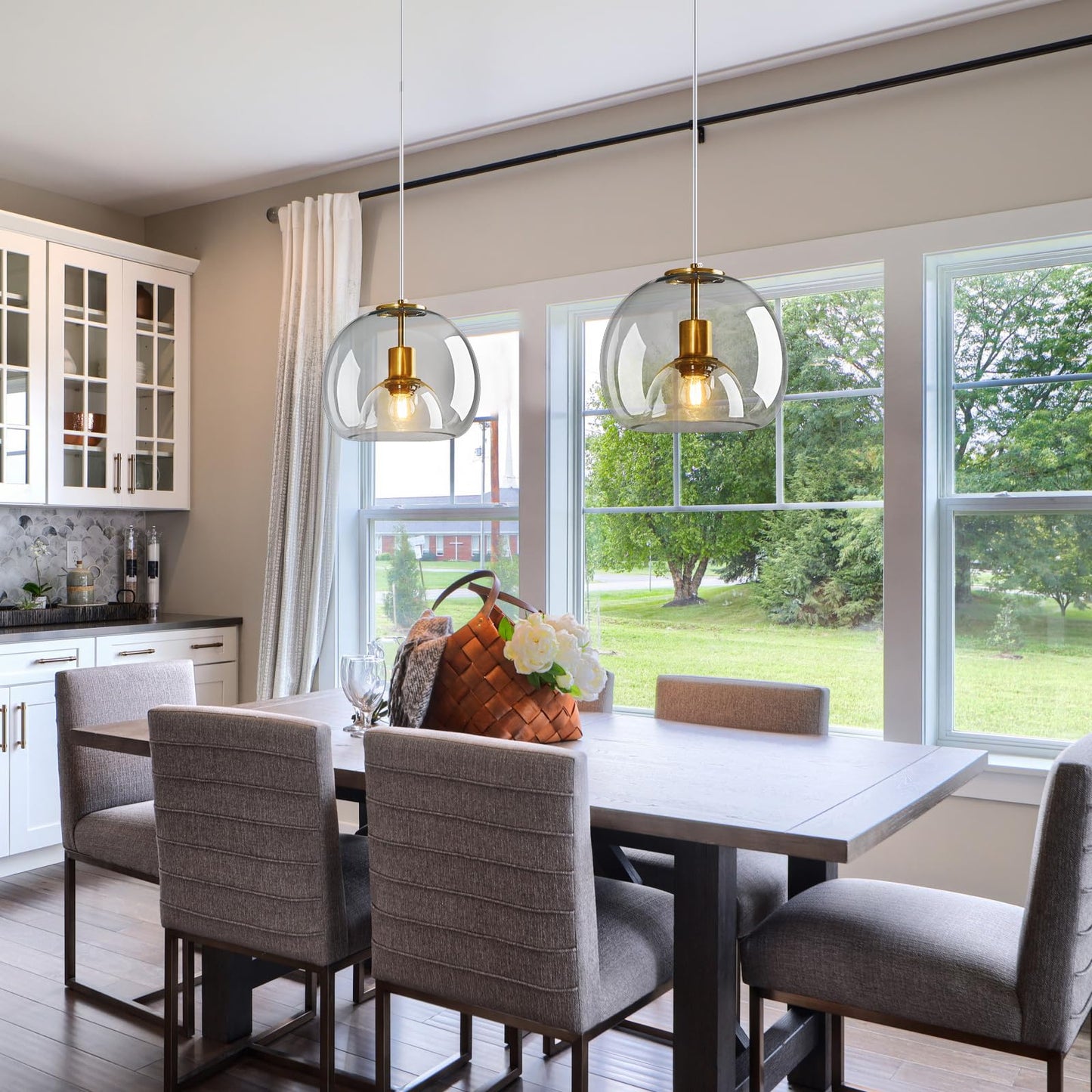 Lbsqj Clear Glass Pendant Lights Kitchen Island Gold Hanging Light Fixture Glass Globe Pendant Light Modern Pendant Lighting For Kitchen Island Bedroom Dining Room (9.84  1 Pack)