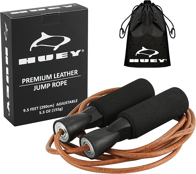 HUEY Sport Leather Jump Rope Skipping Rope for Speed Quiet Training Boxing MMA Cardio Crossfit Fitness Workout Indoor and ...