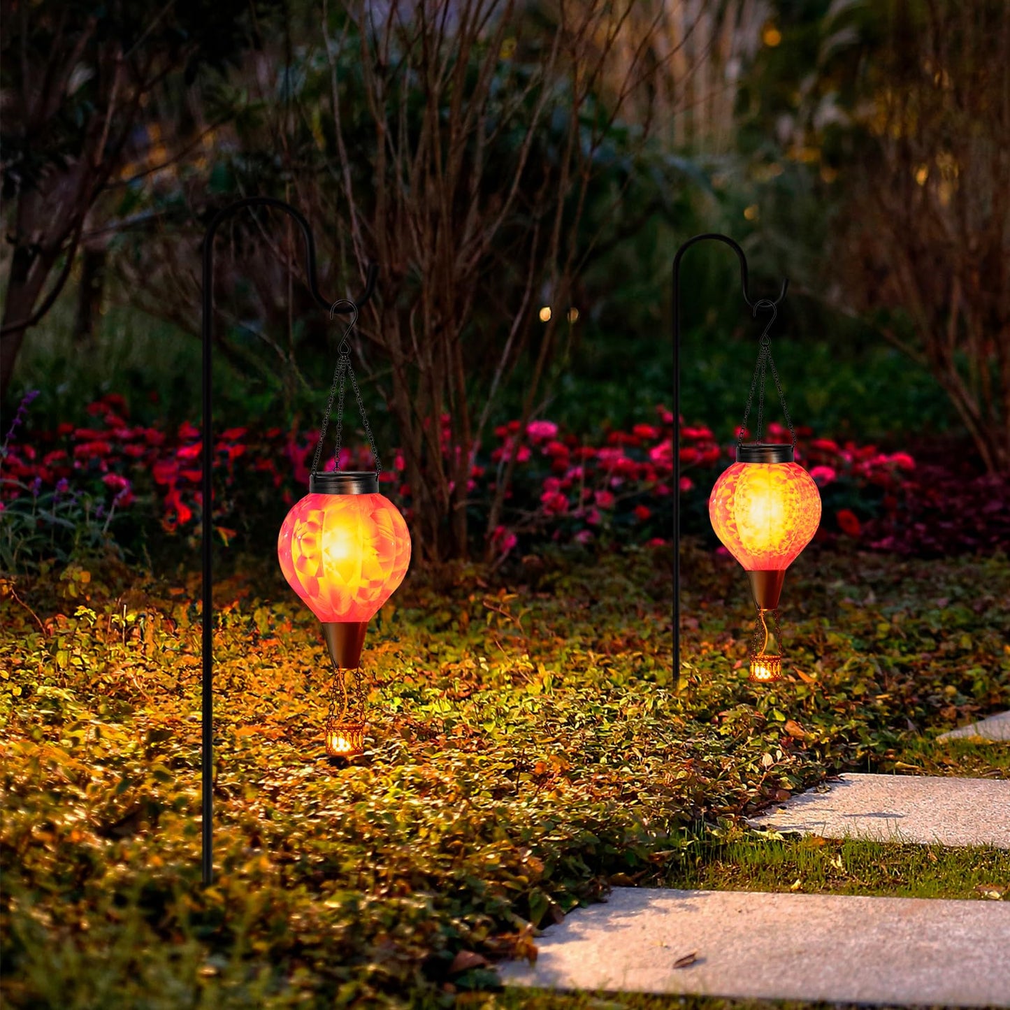 Dreamskip 2Pc Hot Air Balloon Solar Lantern With Flame  Pink Glass Balloon Lantern Lights Outdoor Waterproof  Hanging Solar Lights For Outside Garden Yard Patio Tree Porch Gift For Women Lovers Mom