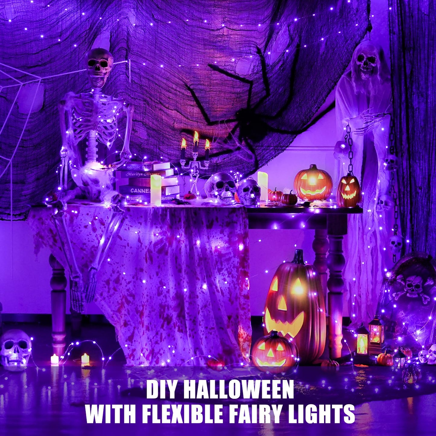 Jmexsuss 2 Pack 100 Led Purple Christmas Fairy Lights, Battery Operated, 66Ft With Remote, 8 Modes For Indoor/Outdoor Decorations