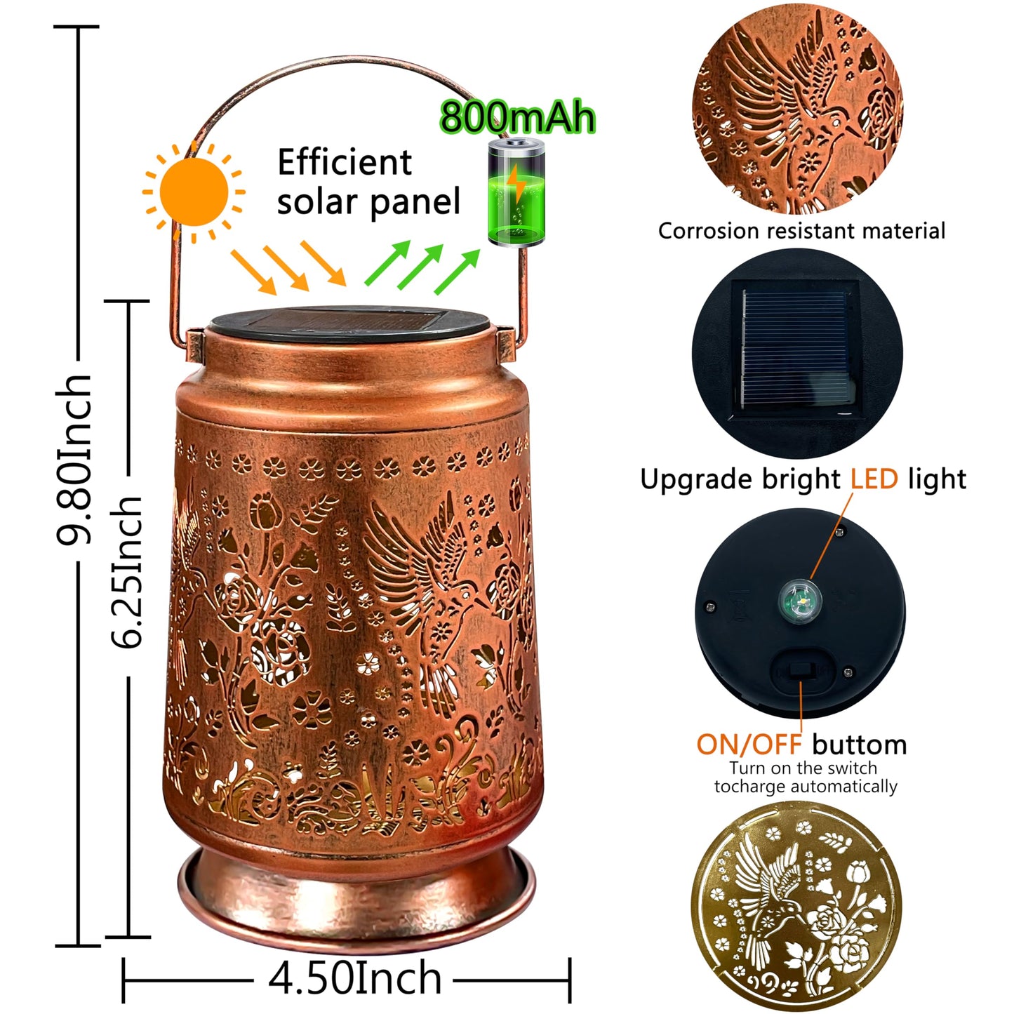 Ky&Bosam Solar Hummingbird Lanterns Outdoor Waterproof Led 300 Lumens Metal Hanging Outside Lantern Lights Decorative For Yard Backyard Porch Garden Decorations Birthday Gifts For Women Mom Grandma