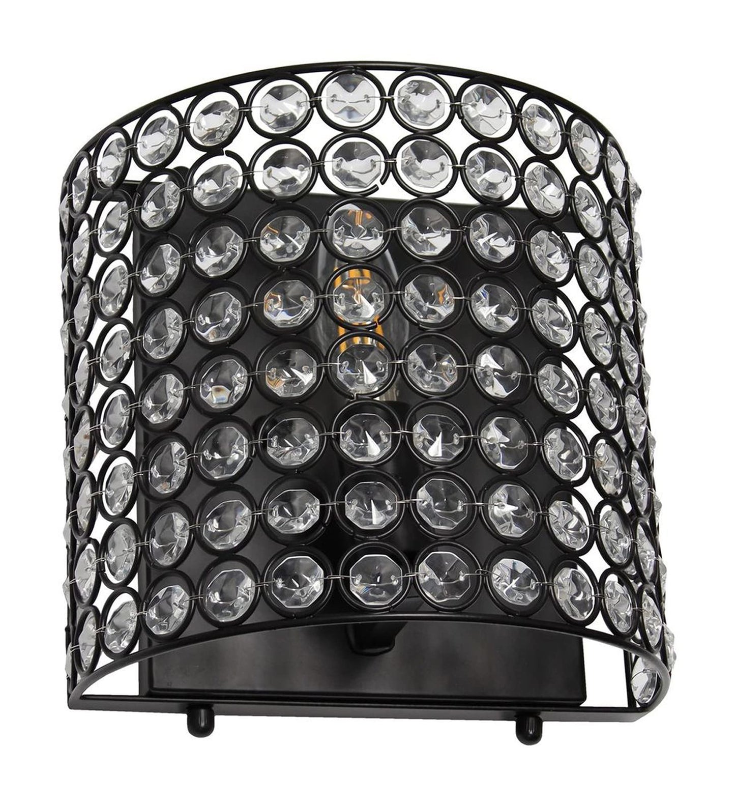 LALIA HOME Wall Sconce Lighting Fixture, 1-Light, Crystal & Metal, 8in x 4.75in x 8.25in, Black, Model LHW-2000 Family