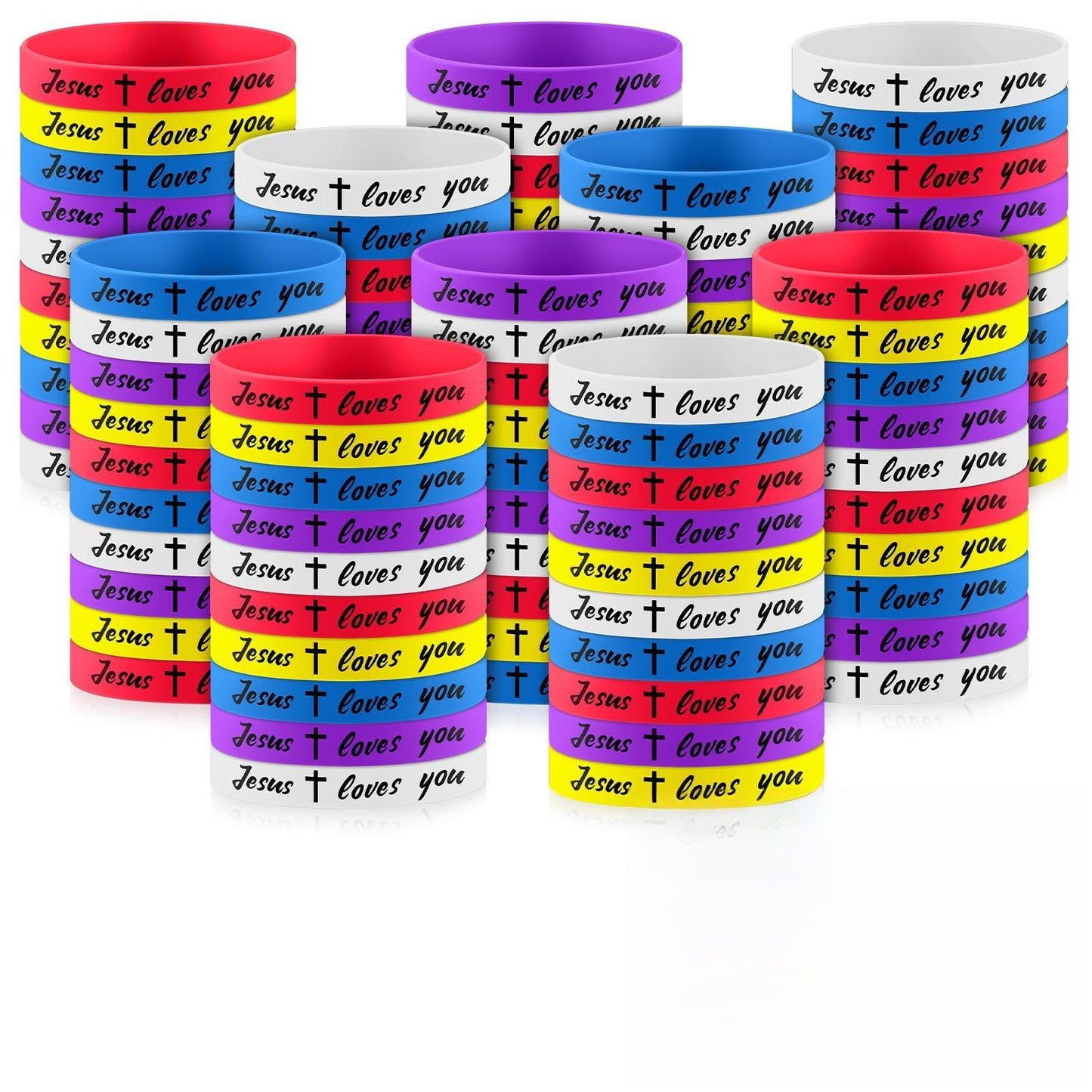 Lunmon 120 Pcs Jesus Loves You Silicone Bracelets Bulk Christian Jesus Rubber Wristbands Motivational Bracelets for for Students