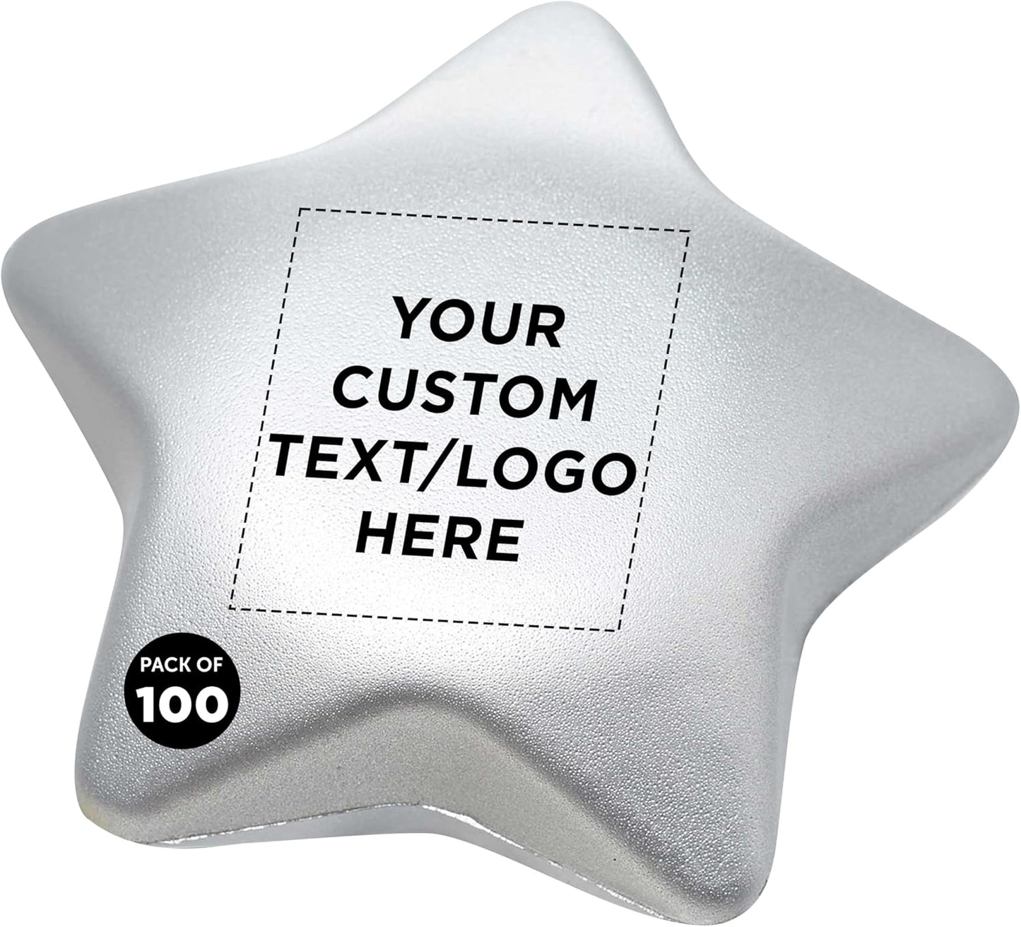 DISCOUNT PROMOS Custom Star Squeeze Balls Set of 100, Pesonalized Bulk Pack - Perfect for Promotional Giveaways - Silver