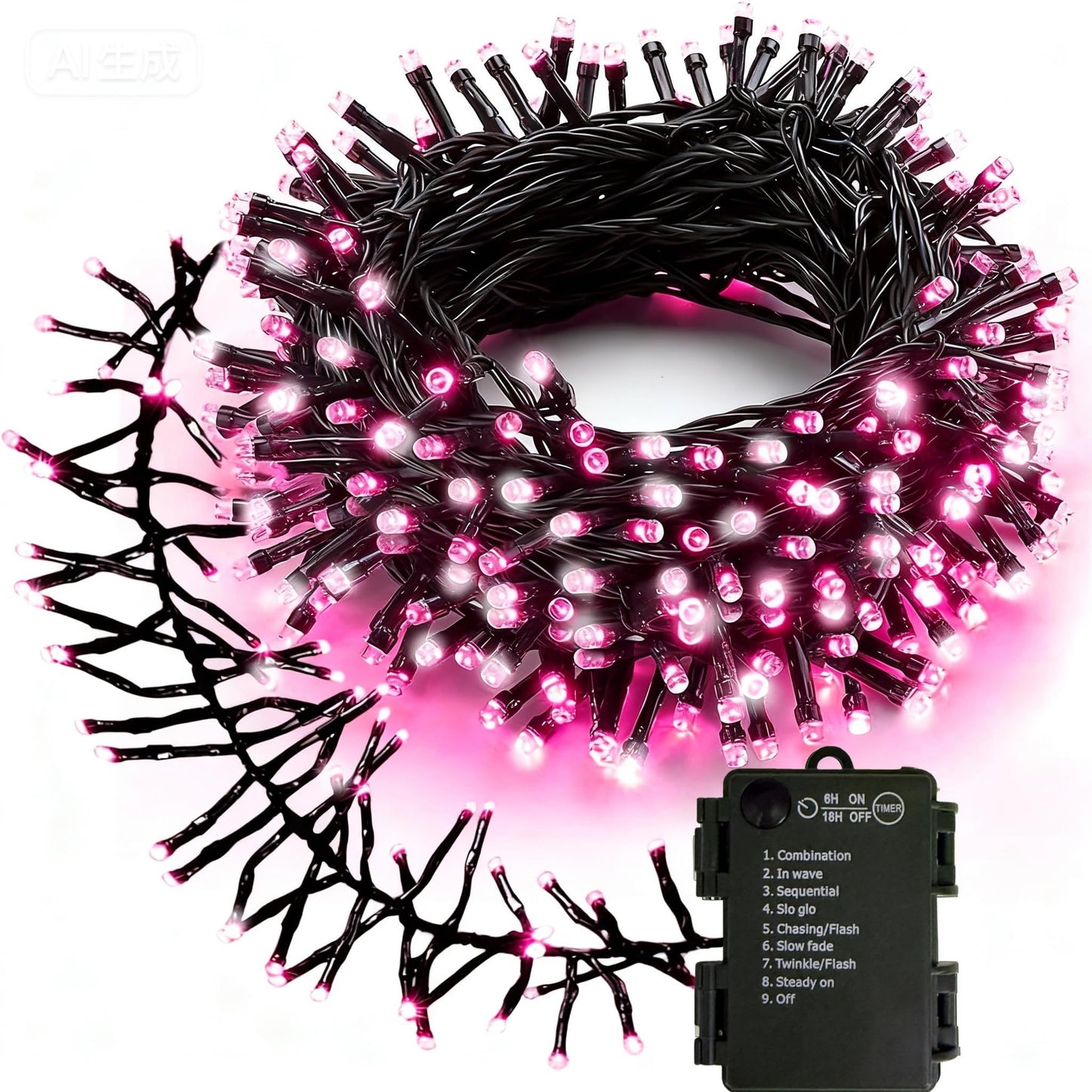 L Lampop Twinkle Lights - 100 Led Battery Operated String Lights, 8 Modes, Waterproof, Pink & White, Ideal For Home, Garden, And Holidays