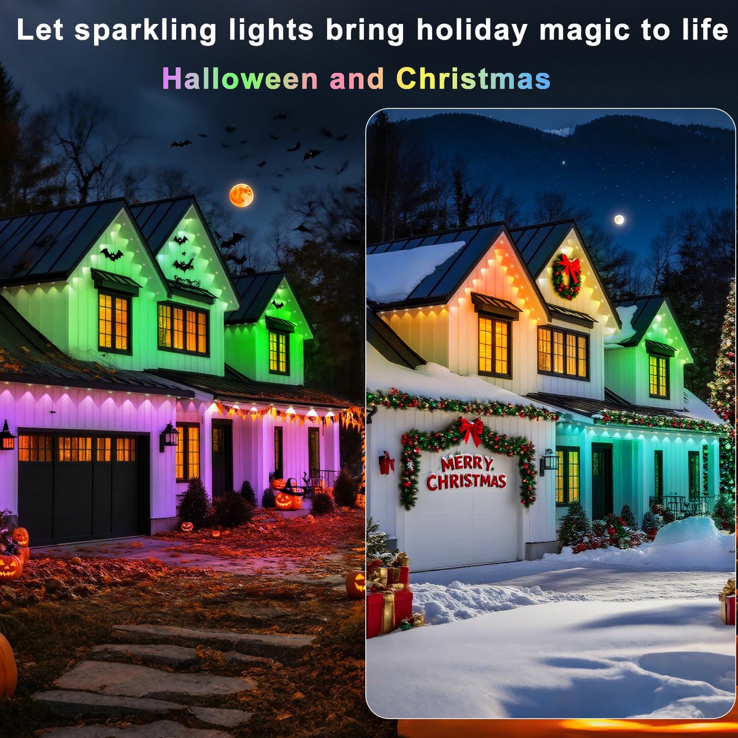 Yibulayin 300Ft Permanent Outdoor Lights Waterproof  Smart Rgb Eaves Lights With App/Remote Control  Diy Scene Modes  Led Outdoor Lighting For Christmas Holidays Daily Party House Roof Lighting