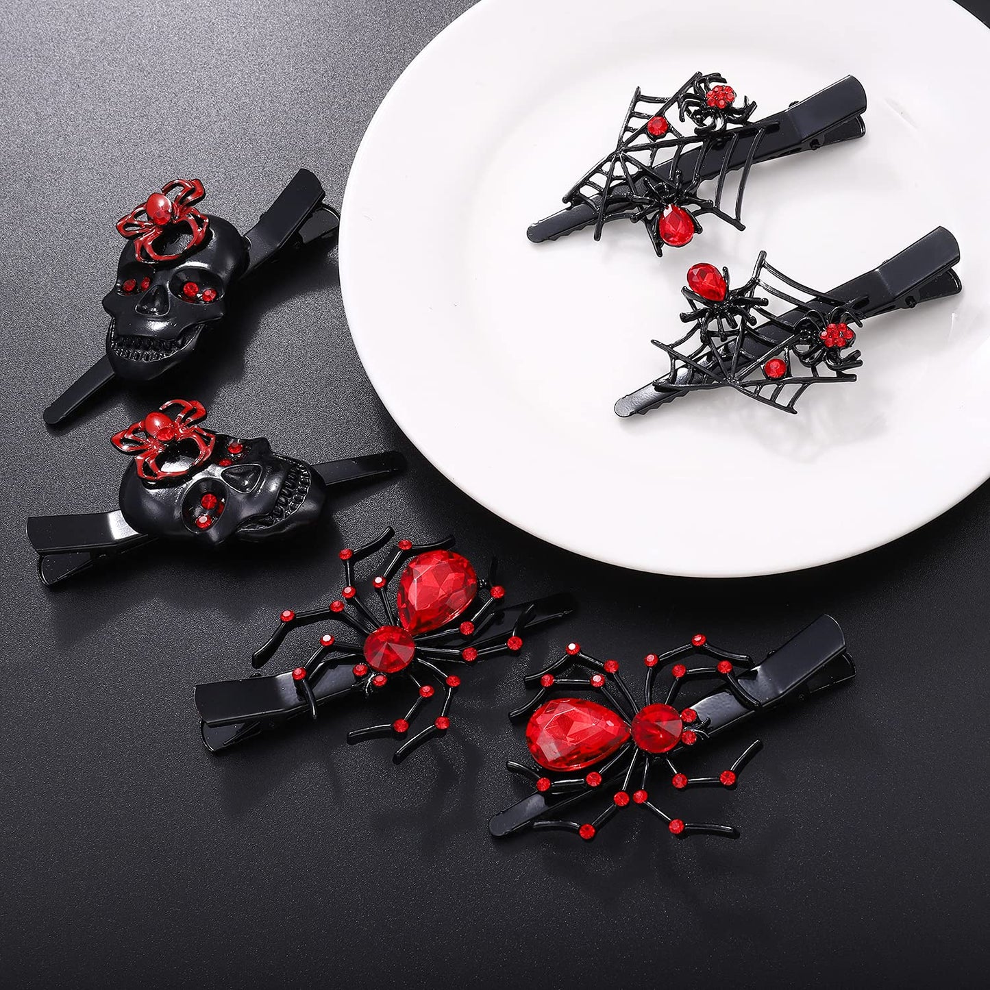 PHALIN Halloween Hair Clips Gothic Large Spider Web Skull Hair Clip for Women Spooky Alligator Duckbill Hair Pins Barrettes Hall