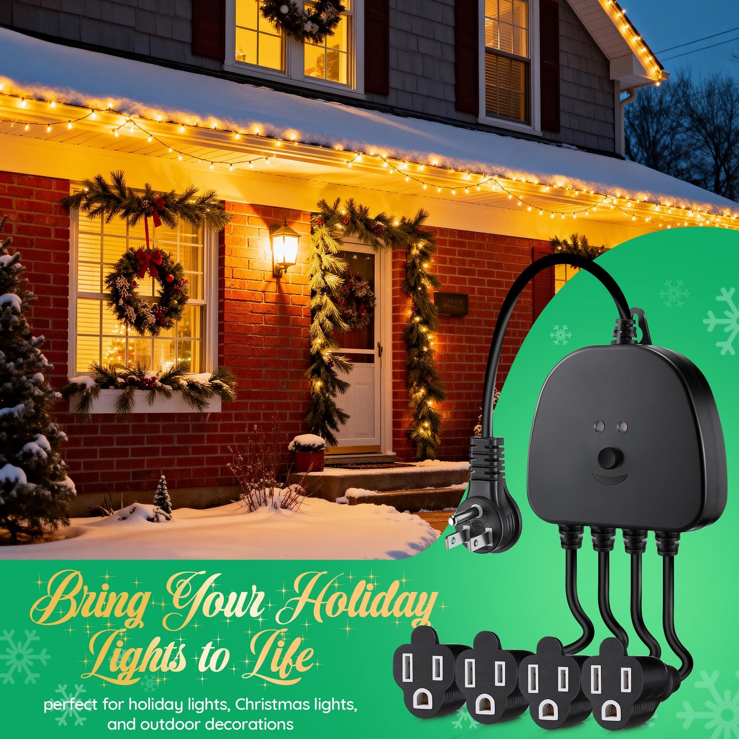 Gulfmew Christmas Light Controller With Remote  Multiple Lighting Effects  Timer  Dusk To Dawn Sensor Control  For Indoor Outdoor Holiday Xmas Lights  Waterproof(4 Channel/14 Functions Black)