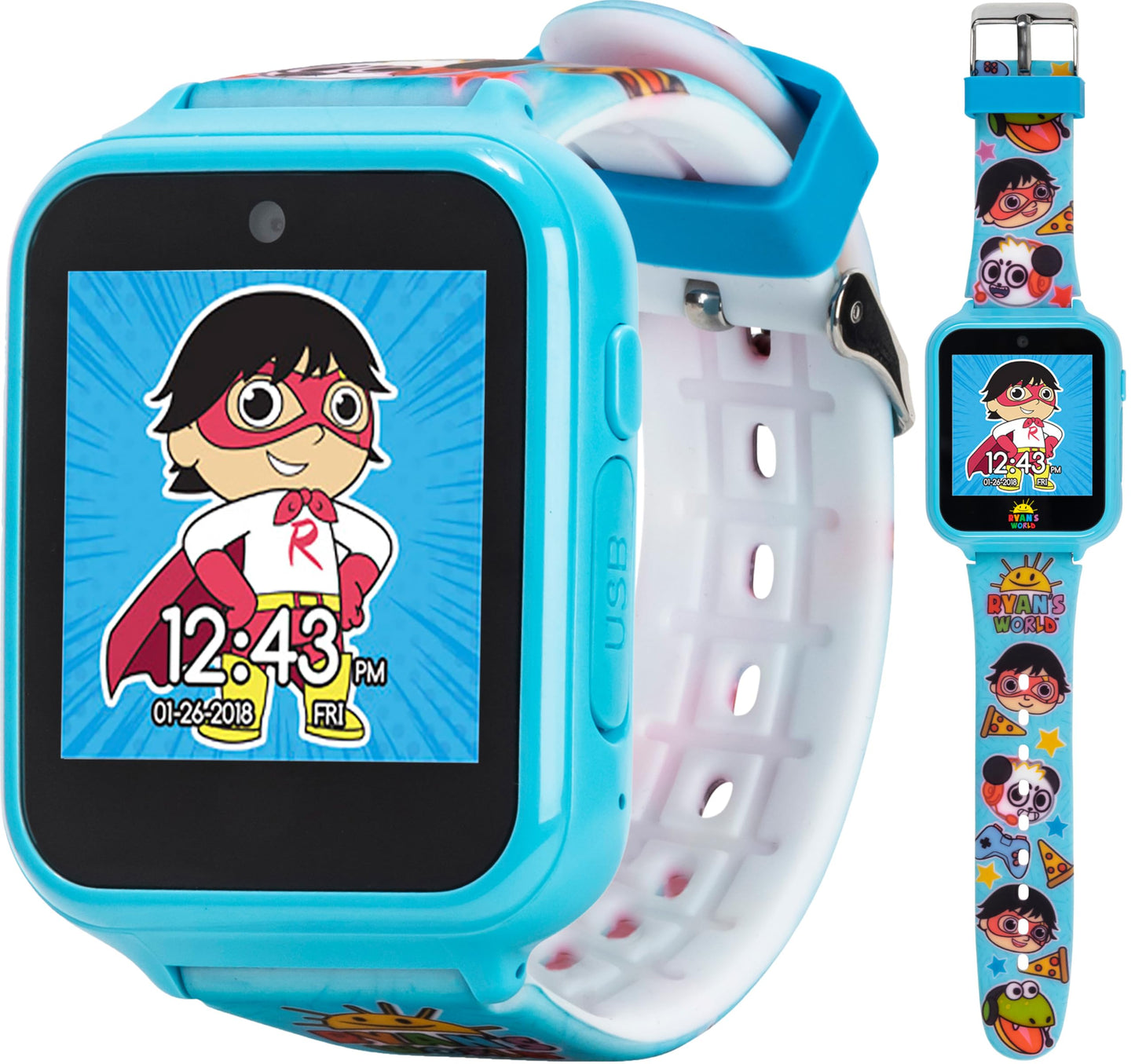 Ryans World Interactive Kids Smartwatch - 10 Fun Watch Faces, Built-In Games, Camera, Alarm, Stopwatch, Calculator, Step Counter