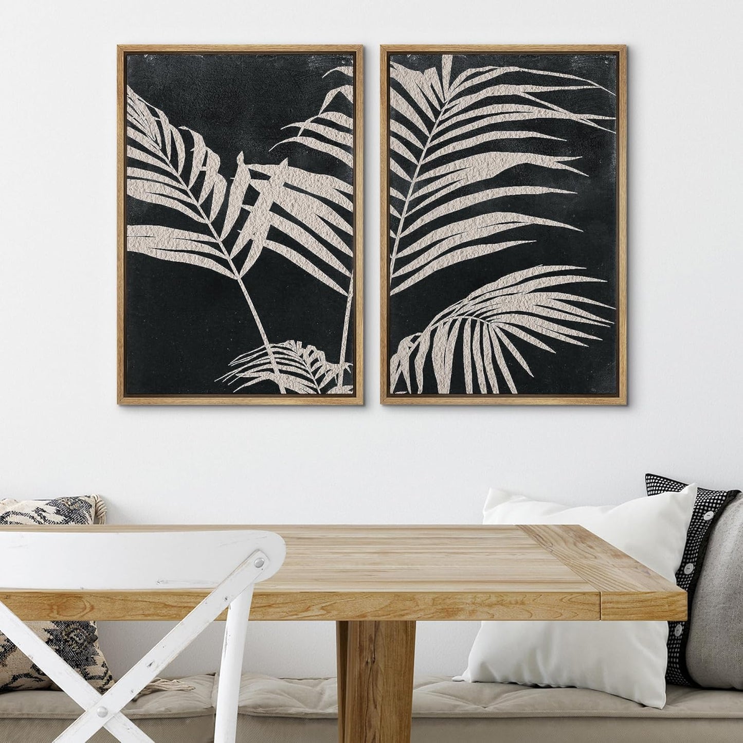 SIGNWIN Framed Canvas Print Wall Art Palm Leaf Print, Minimalist Wall Art, Black White Wall Art Prints for Living Room, Bedroom, Office - 16"x24"x2 Natural