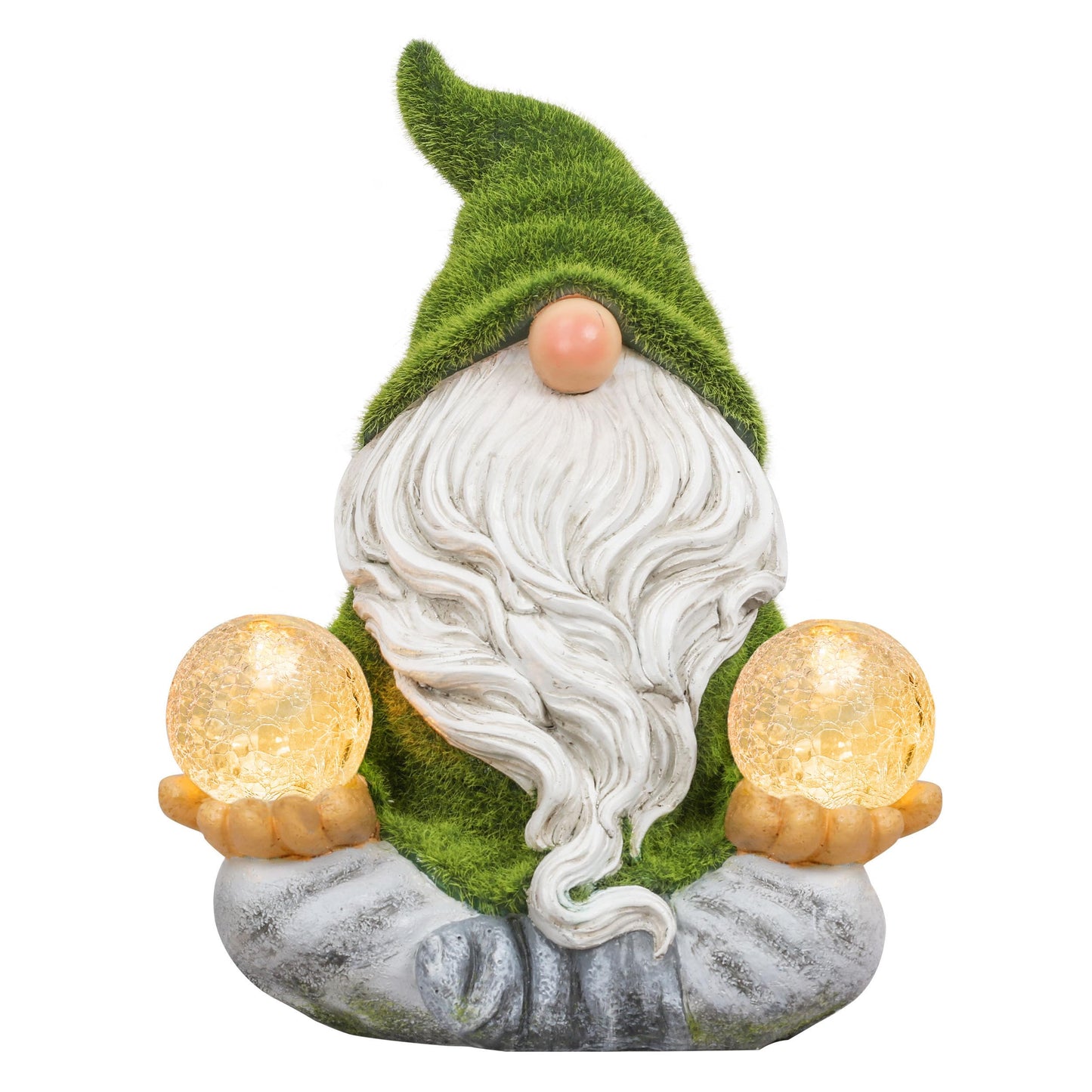 TERESAS COLLECTIONS Garden Gnome with Solar Lights, 6in Green Resin Zen Decor for Yard, Outdoor Patio, Yoga Gifts for Men and Women