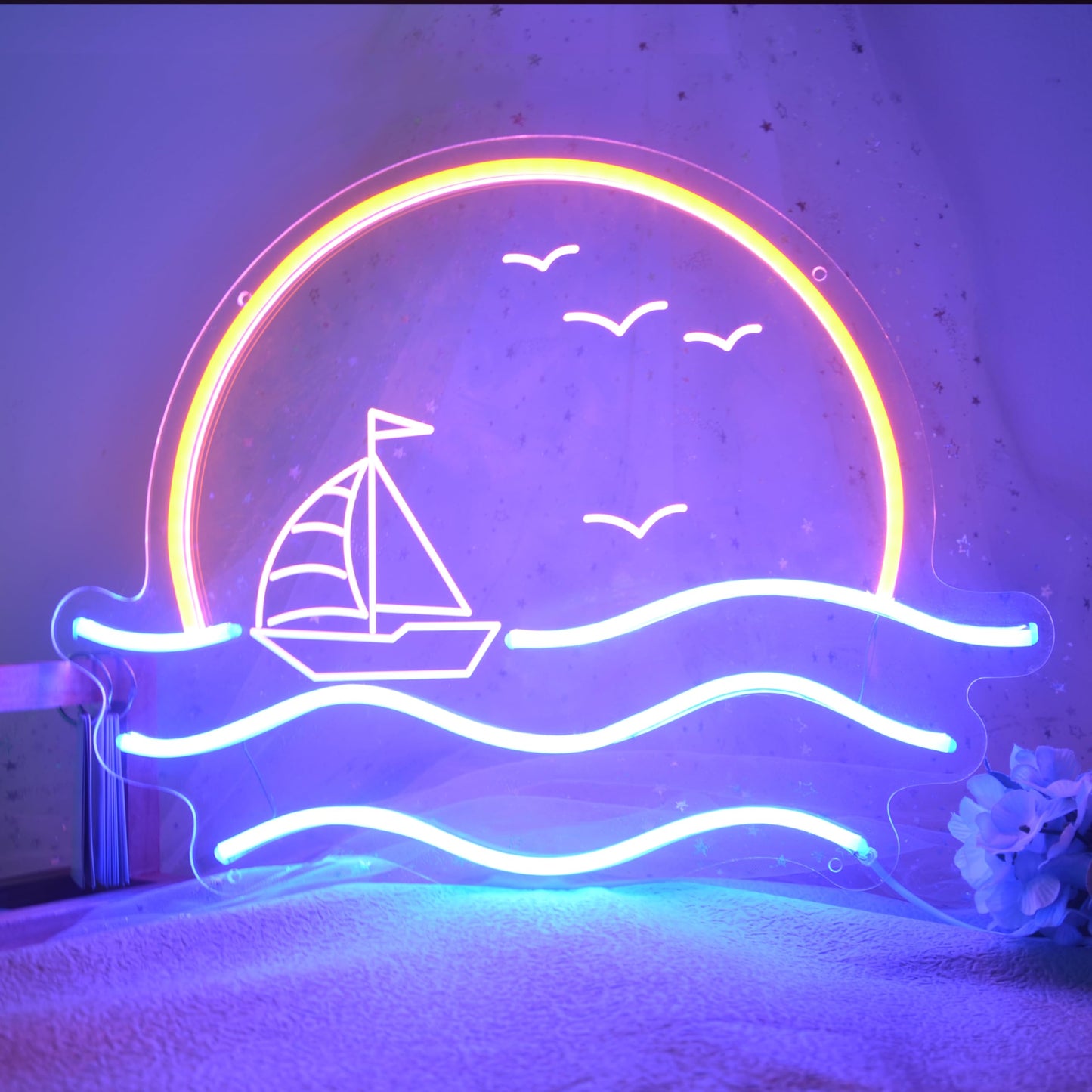 Sunset Neon Sign For Bedroom  Sunrise & Sunset At Sea Neon Light Sign For Wall Decor  5V Sailboat Neon Sign For Living Room Bar Office  Housewarming Gift  17X13 In By Jxin