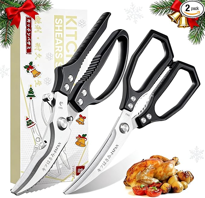 TIVOLI Kitchen Scissors Set Black,Japanese Stainless Steel Kitchen Shears for Food, Heavy Duty Poultry Shears,Meat Scissors for Chicken Bones,Korean BBQ and Turkey,Ideal Gift