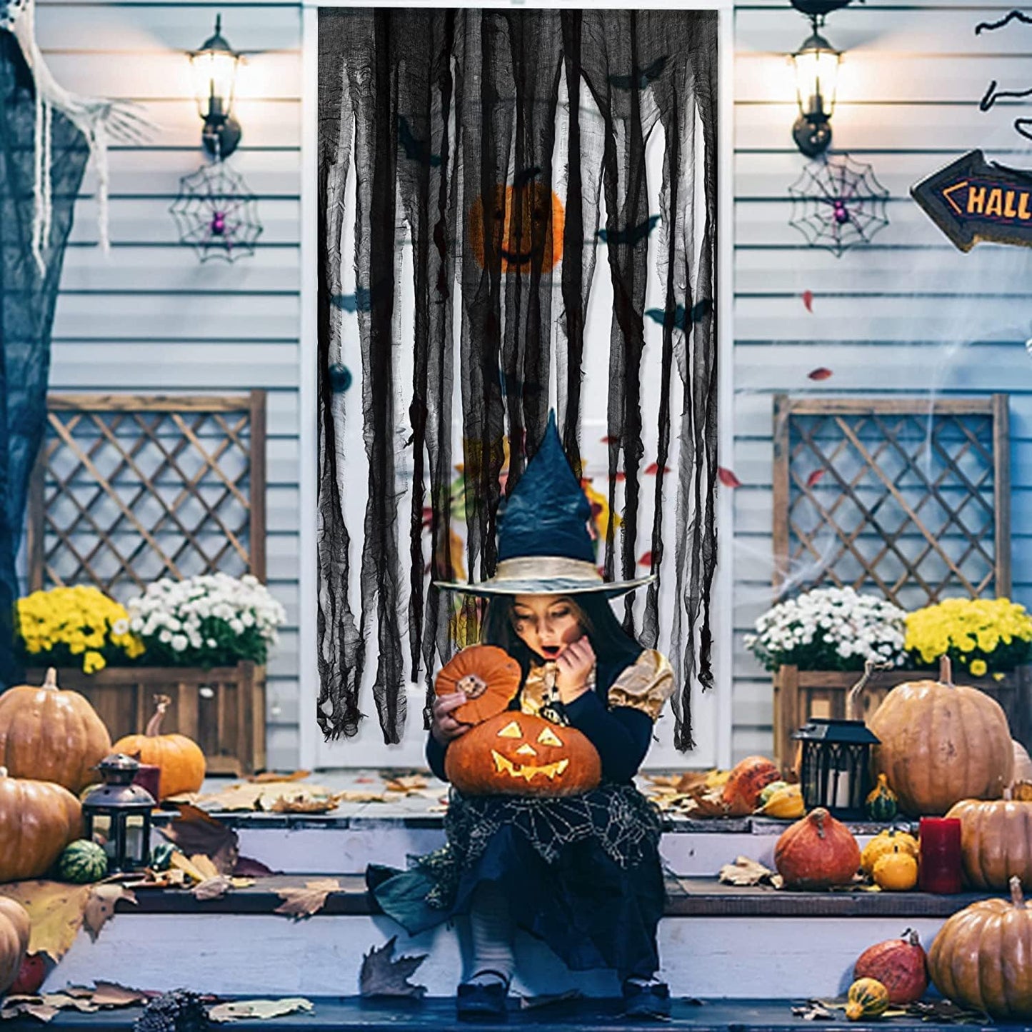 Sfcddtlg 4 Pcs Halloween Black Doorway Curtain- 65 x 39 Inch Creepy Door Curtain Decorations- Scary Spooky Cloth for Halloween Party Haunted House Decoration