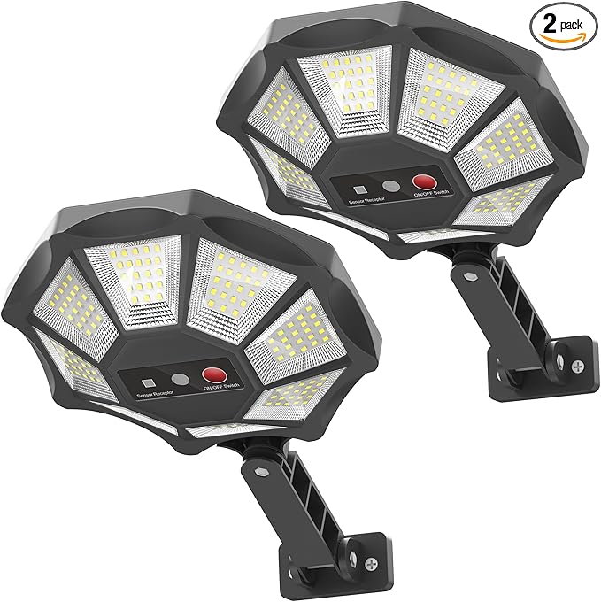 OKPRO Solar Lights Outdoor, 168LED 6500K Flood Light Dusk to Dawn, 8 Sides Solar Outdoor Lights with Motion Sensor, IP66 W...