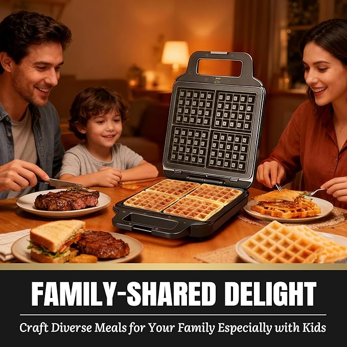 Belgian Waffle Maker with Removable Plates, Waflera Electrica, Large Waffle Iron, 3 in 1 Panini Grill Press Breakfast Sandwich Maker, Electric Griddle, Grilled Cheese Maker, Breakfast Station