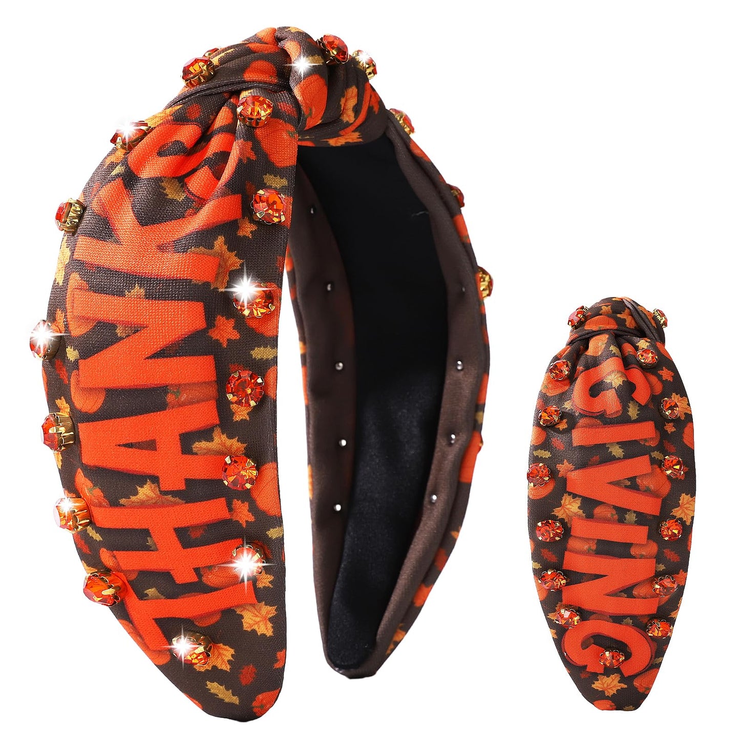 IDDFEVE Thanksgiving Day Headbands for Women - Fall Rhinestone Knotted Hair Hoop, Autumn Pumpkin Maple Leaves Crystal Pearl Acce