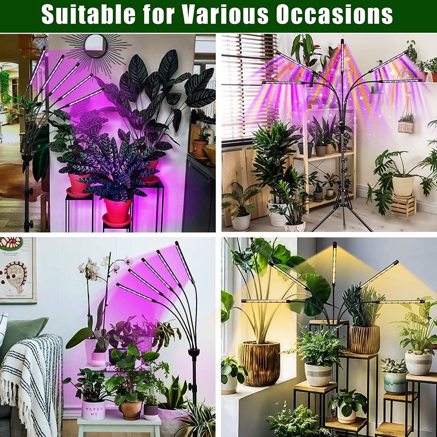 KEELIXIN Grow Lights for Indoor Plants, 5 Heads Full Spectrum, Adjustable Tripod Stand, Remote Control, Model LXGL-008, Red Blue Spectrum