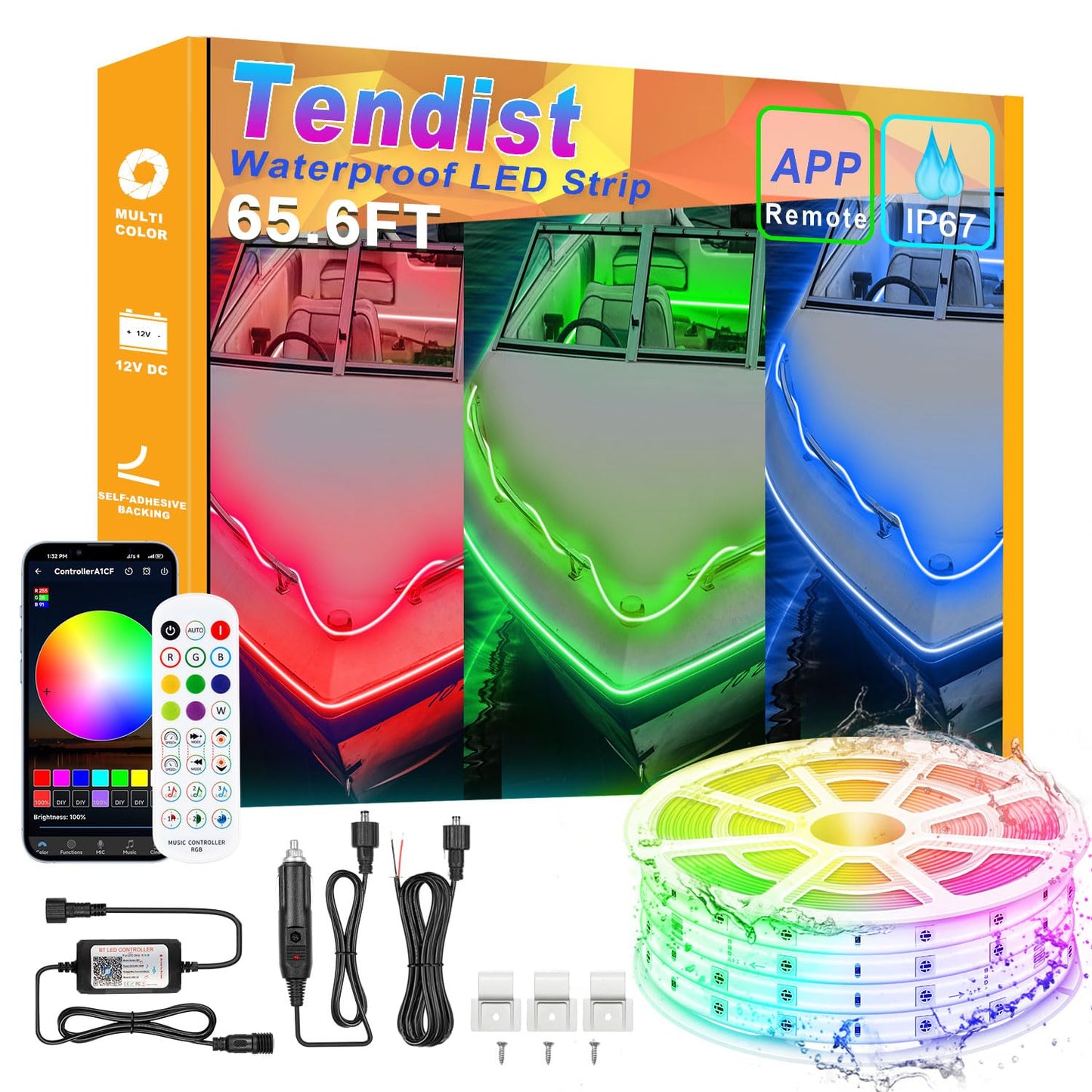 65.6 Ft Boat Lights Led Waterproof  Pontoon Boat Led Lights Strip  Marine Led Strip Light  Multicolor 12V Rgb Led Strips Outdoor Ip67  Night Fishing Lighting With App & Remote For Bass Jon  Rv  Kayak