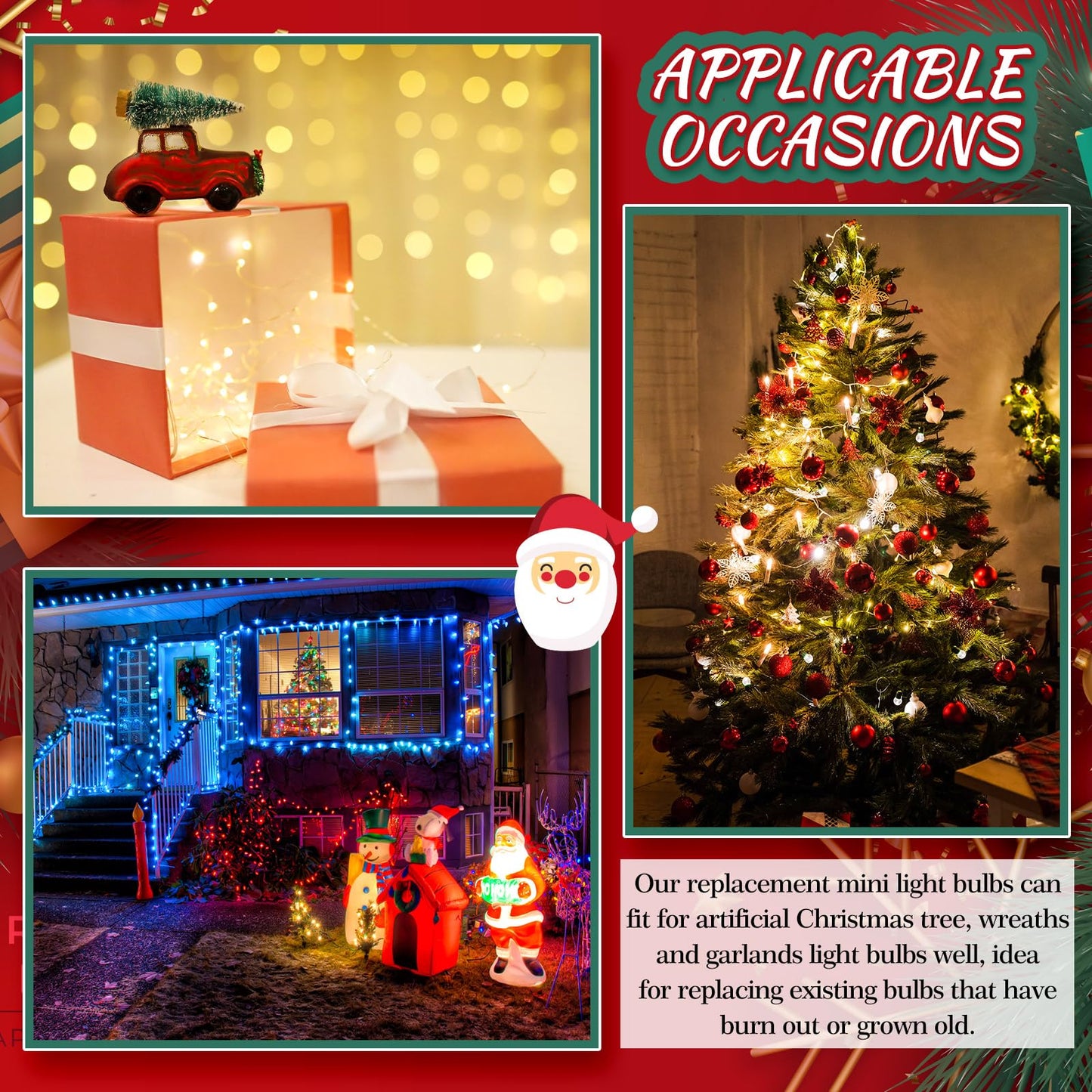Honoson 48 Count 5 Mm Christmas Led Replacement Bulbs Bulk Wide Angle Christmas Led Light Bulbs Xmas String Replacement Festival Light Decoration (Green Base With Bright Colors Bulb)