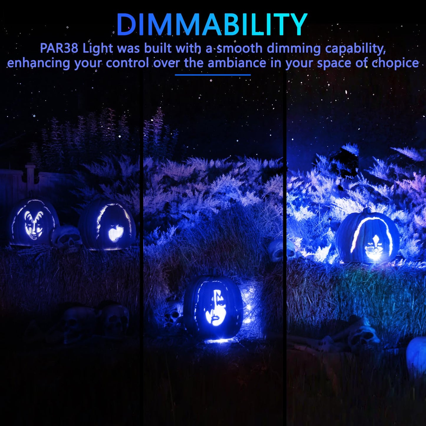 Gonhom Par38 Flood Lights Outdoor Dimmable Led Flood Light Bulbs 20W(Equivalent To 200W) E26 Base Outdoor Porch Holiday Lighting Led Flood Light Bulb For Halloween Christmas 4 Pack Blue